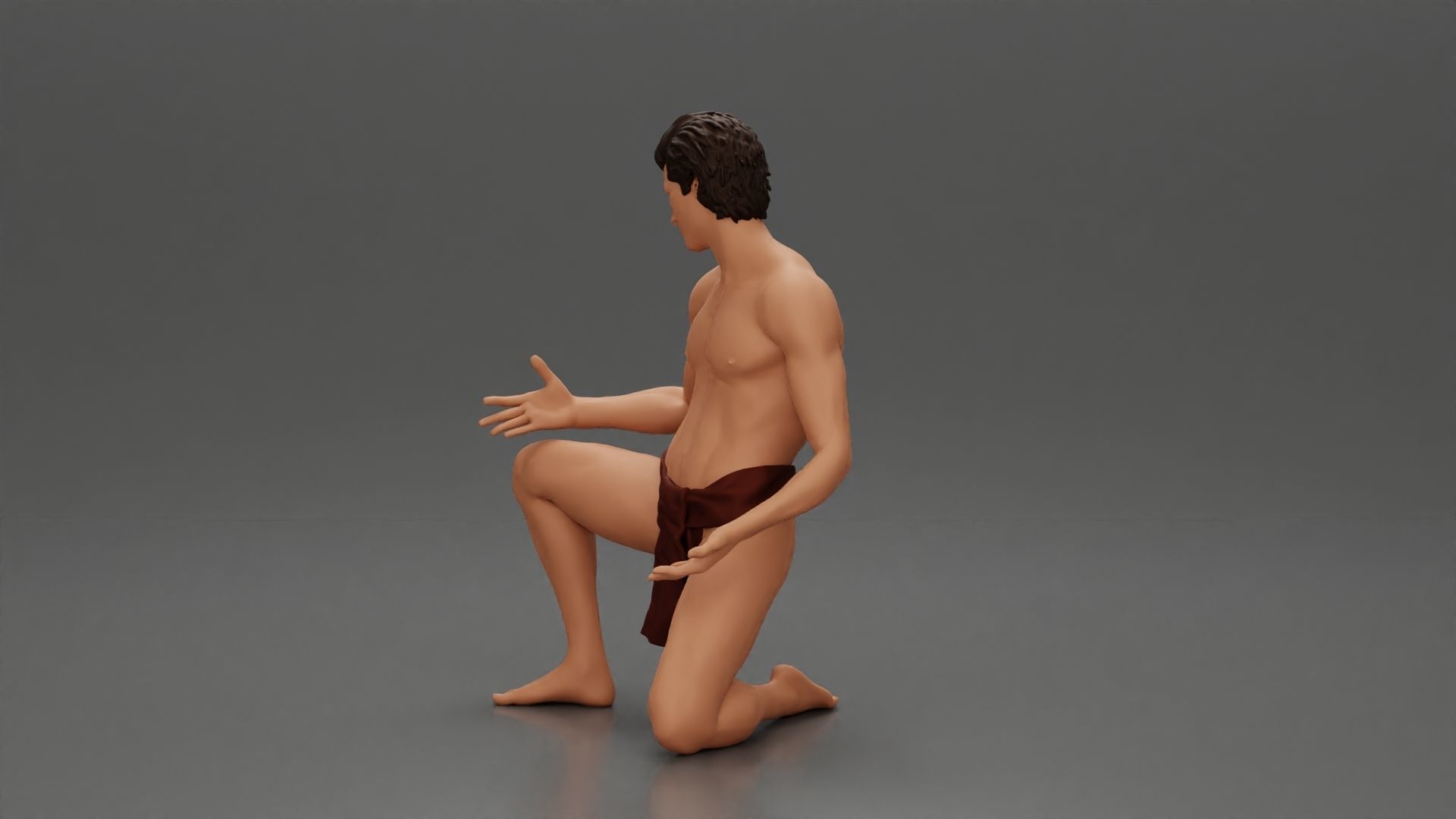 Sad man sitting pulls drowning girl 3D print model_17