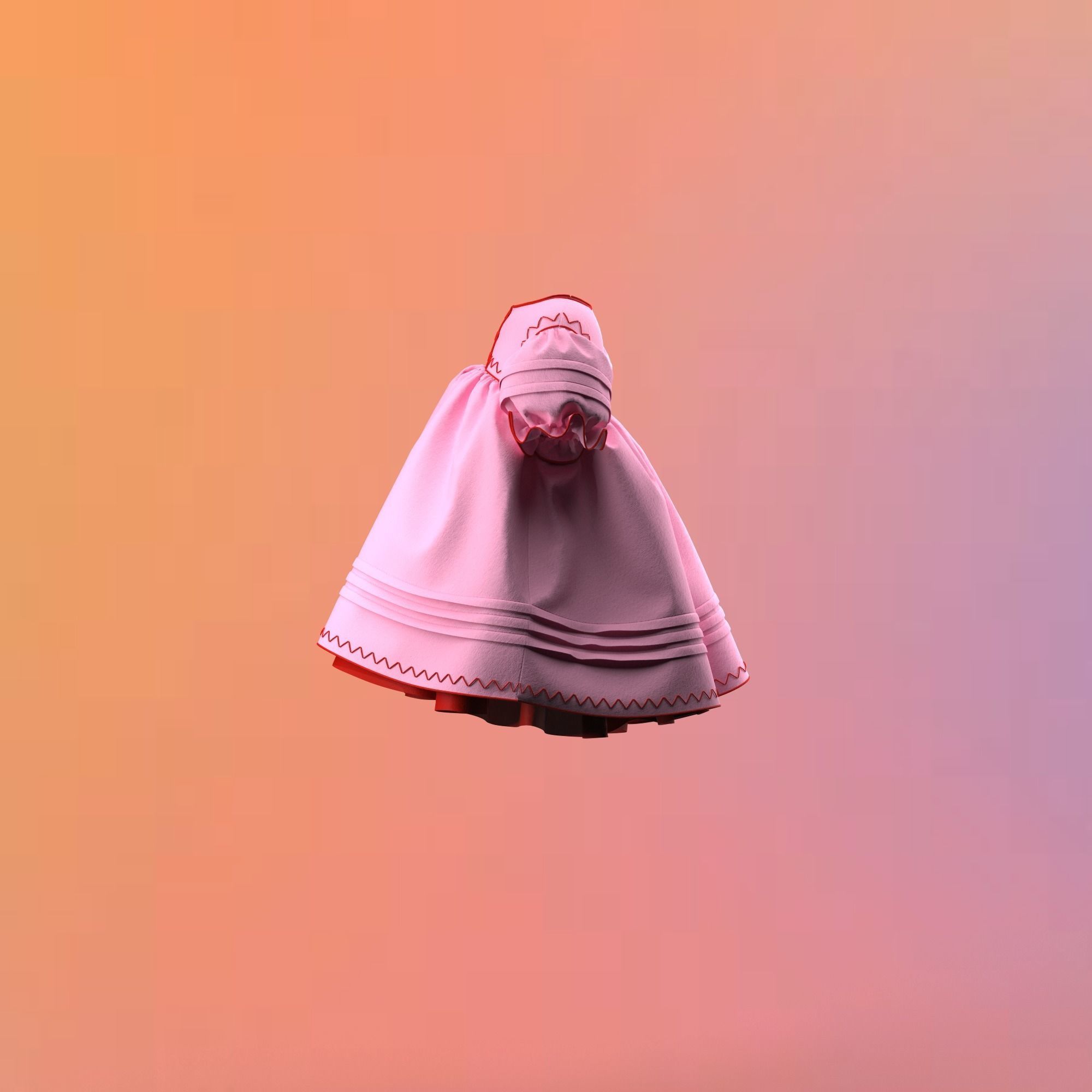  pink 60s babydoll dress with red detailing 3D model_4