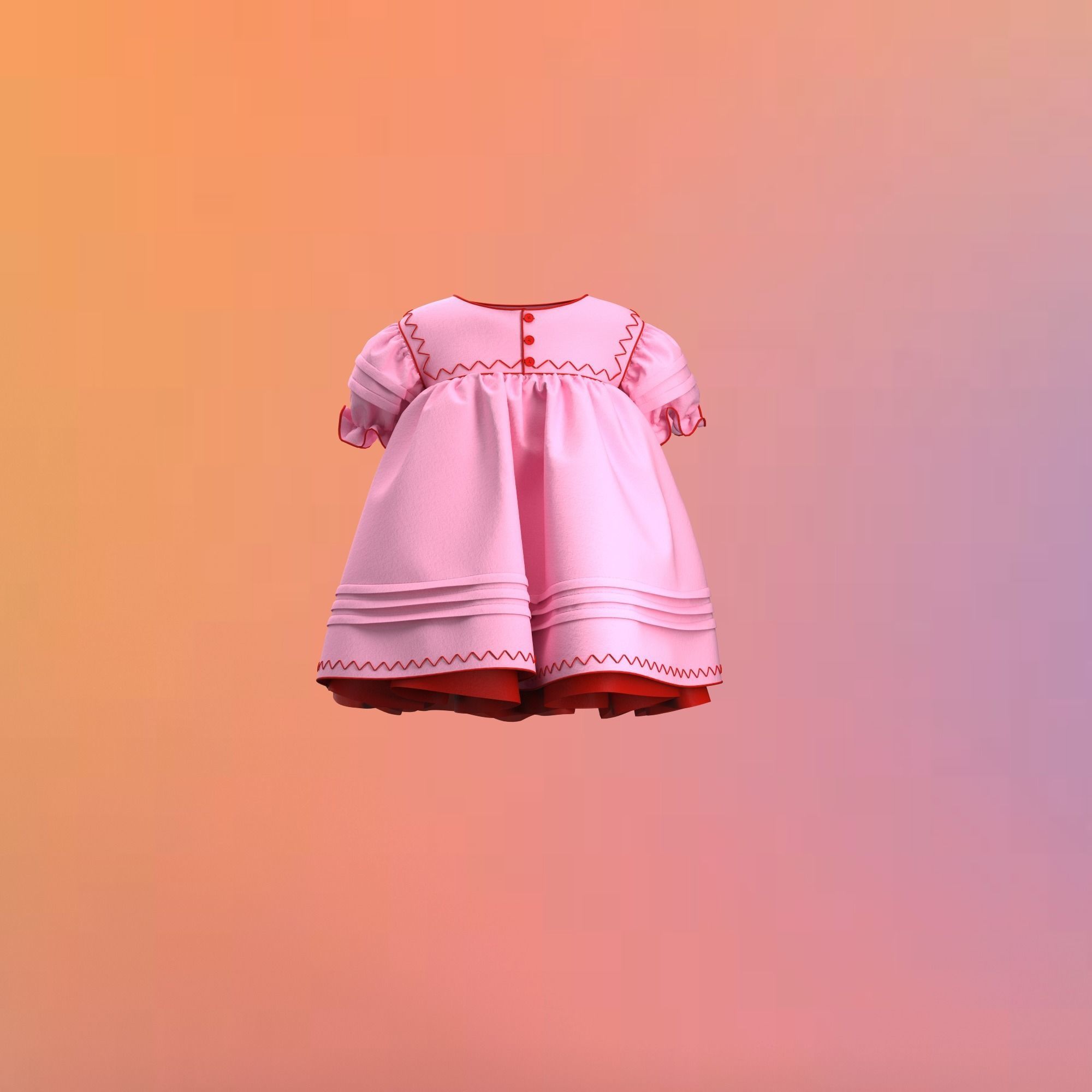  pink 60s babydoll dress with red detailing 3D model_2