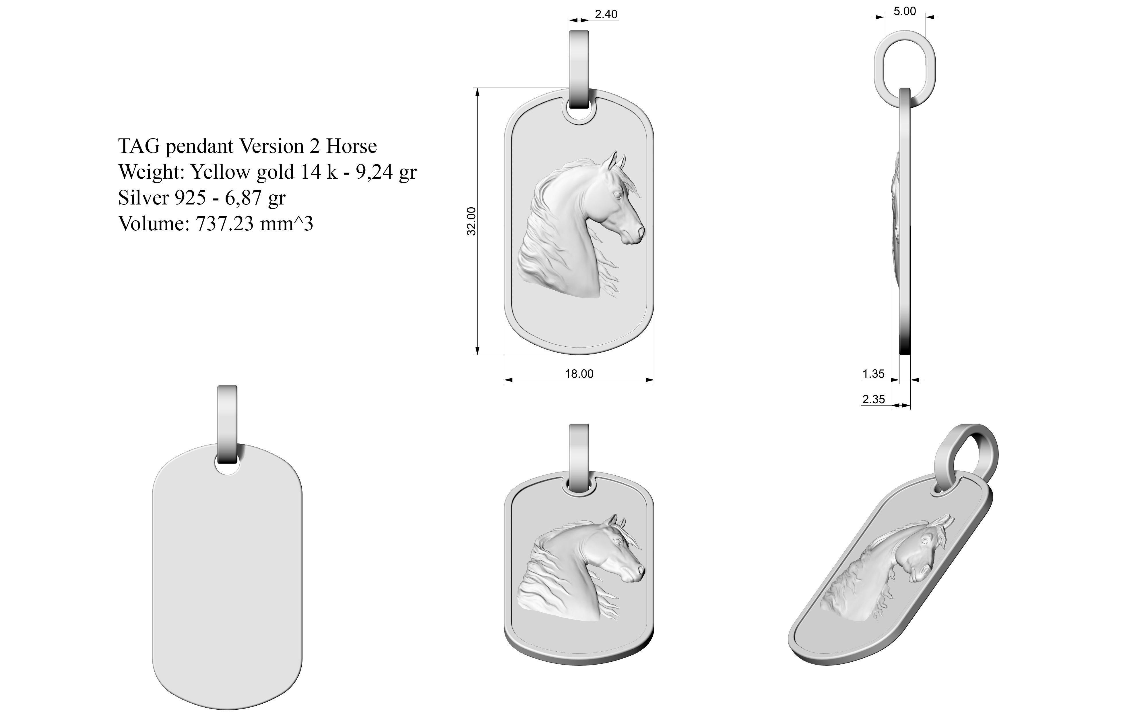 TAG pendant Version 2 Horse 3D print model_2