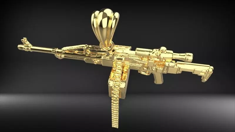 Machine Gun bullet gold pendant necklace jewelry 3D 3D print model