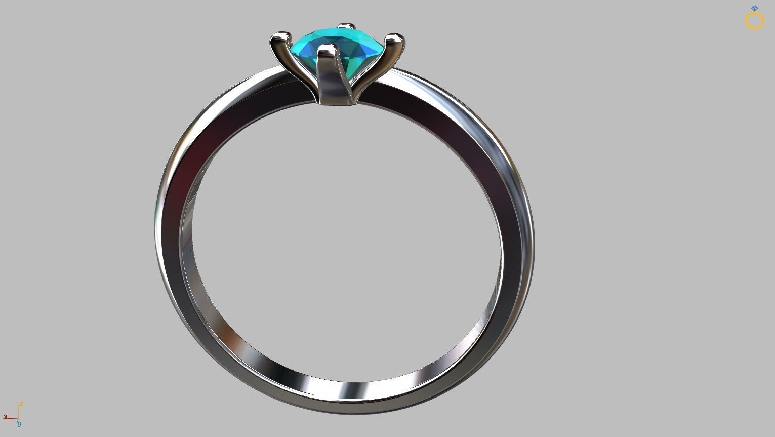Solitaire Ring 4 40mm Gem 3D print model_5
