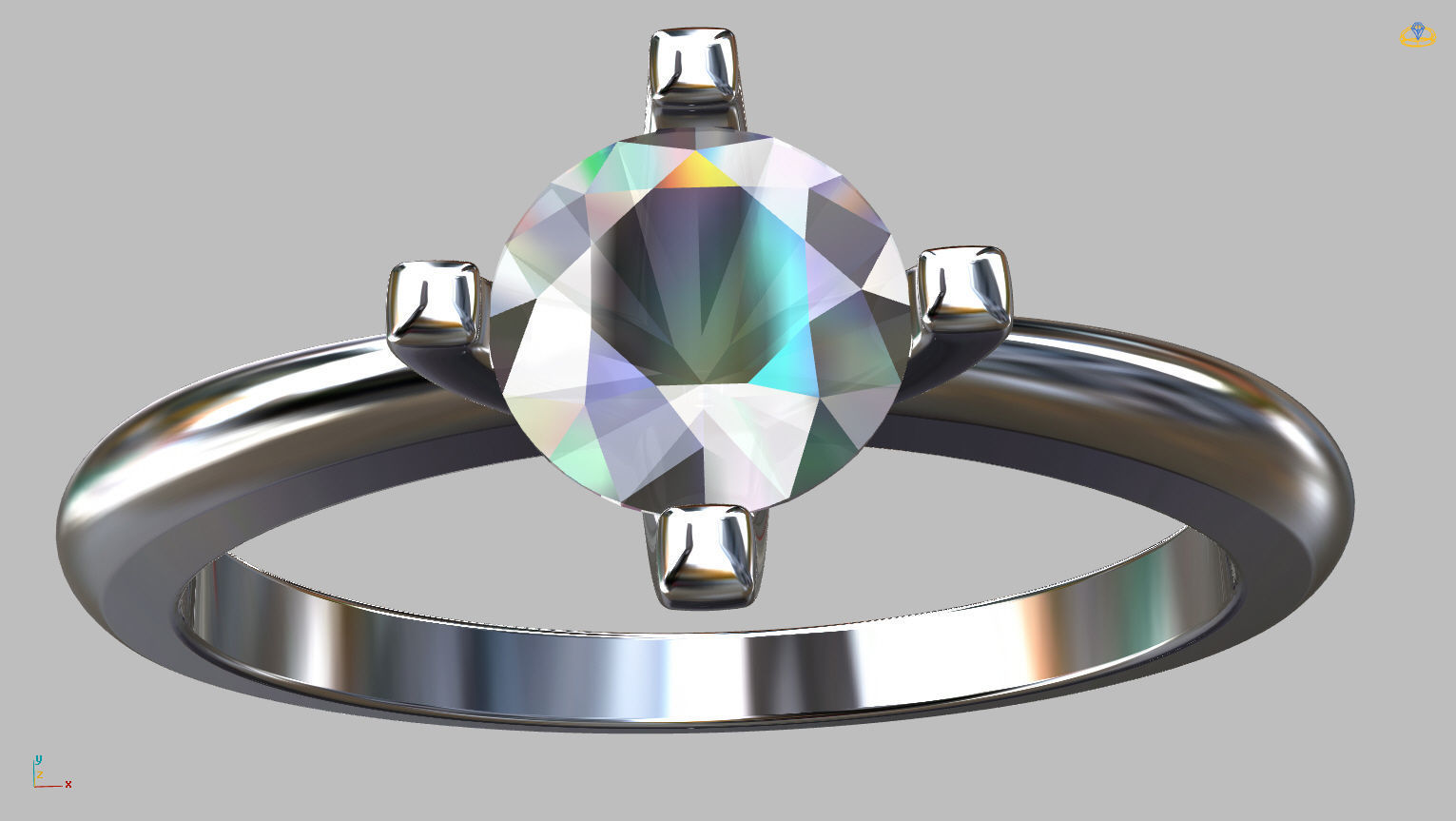 Solitaire Ring 4 40mm Gem 3D print model_2
