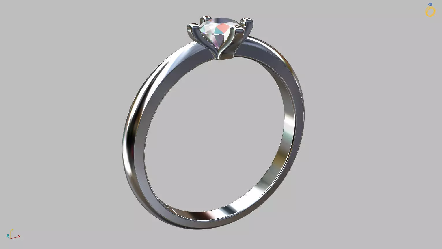 Solitaire Ring 4 40mm Gem 3D print model_0