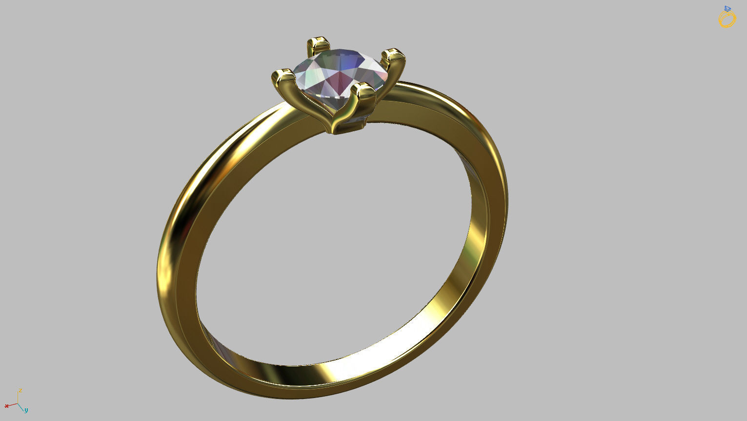 Solitaire Ring 4 40mm Gem 3D print model_6