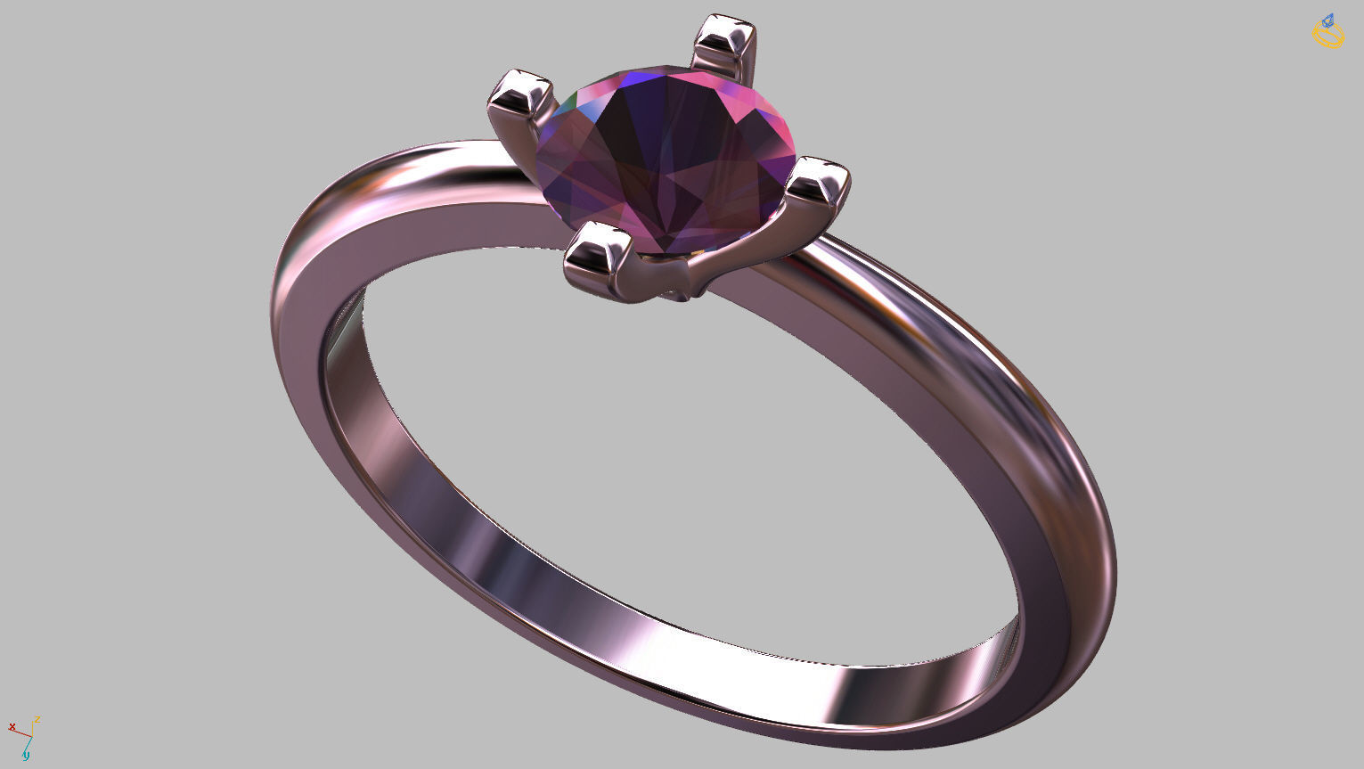 Solitaire Ring 4 40mm Gem 3D print model_4