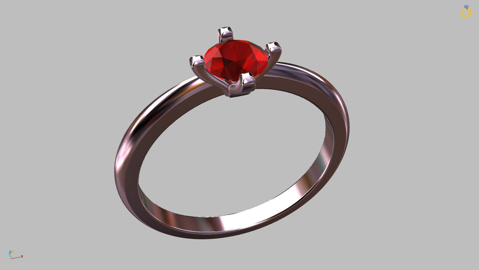 Solitaire Ring 4 40mm Gem 3D print model_3