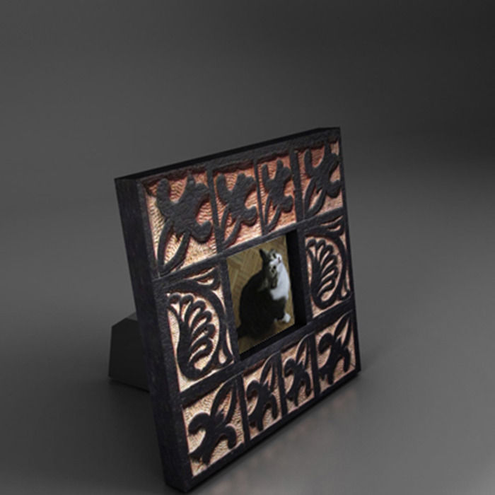 Portrait picture frame with cat 3D model_1