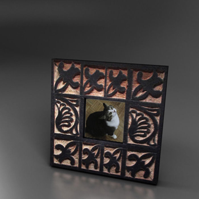 Portrait picture frame with cat 3D model_5