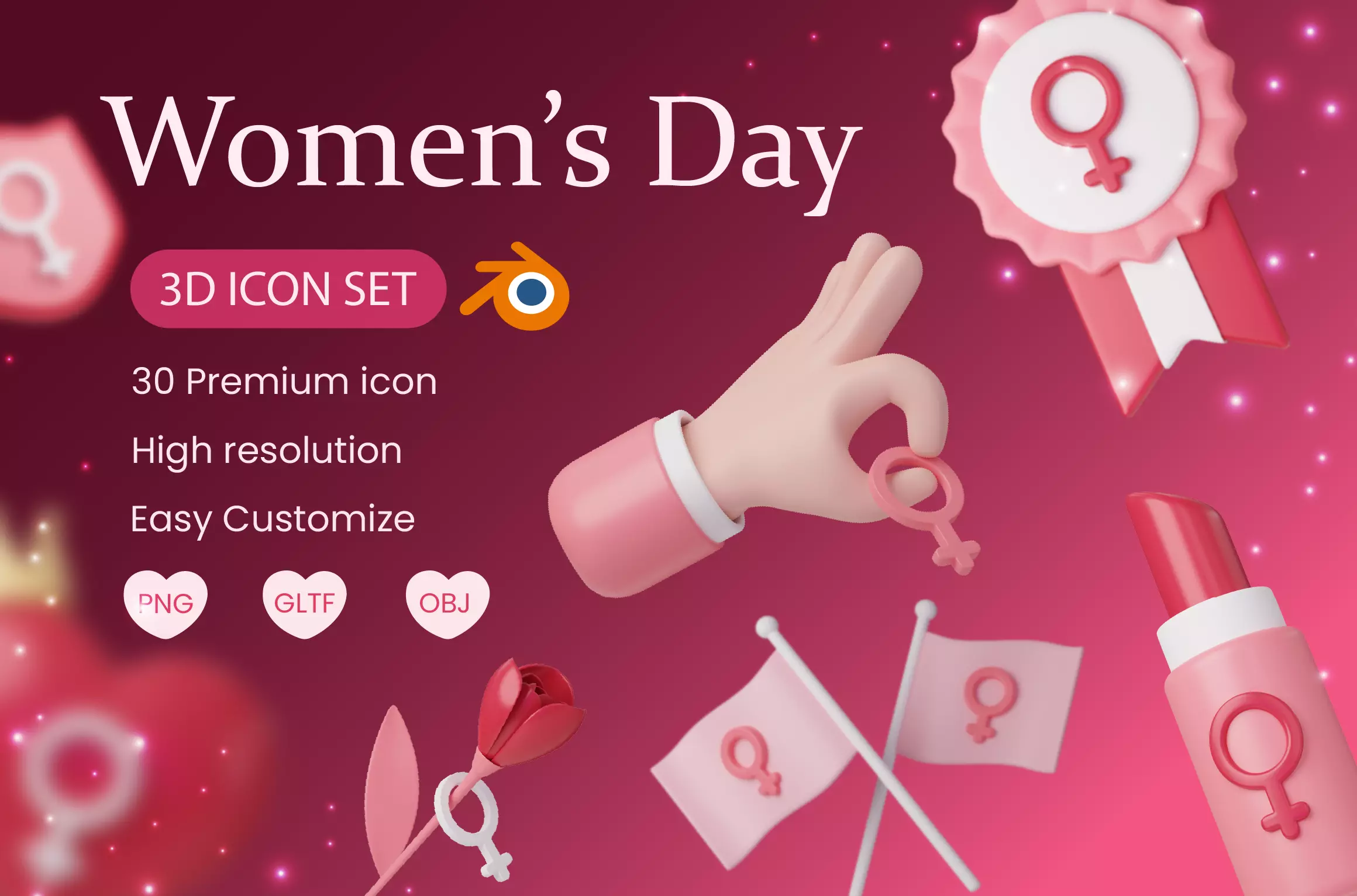 Women day 3D Icon 3D Illustration 3D model  3D model_0