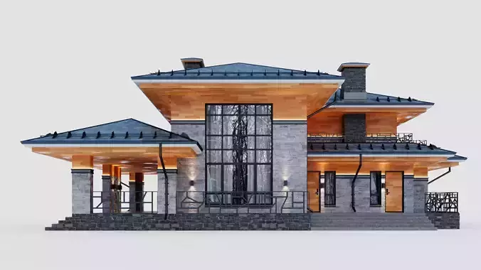 Two-story house in the Wright style 3D model