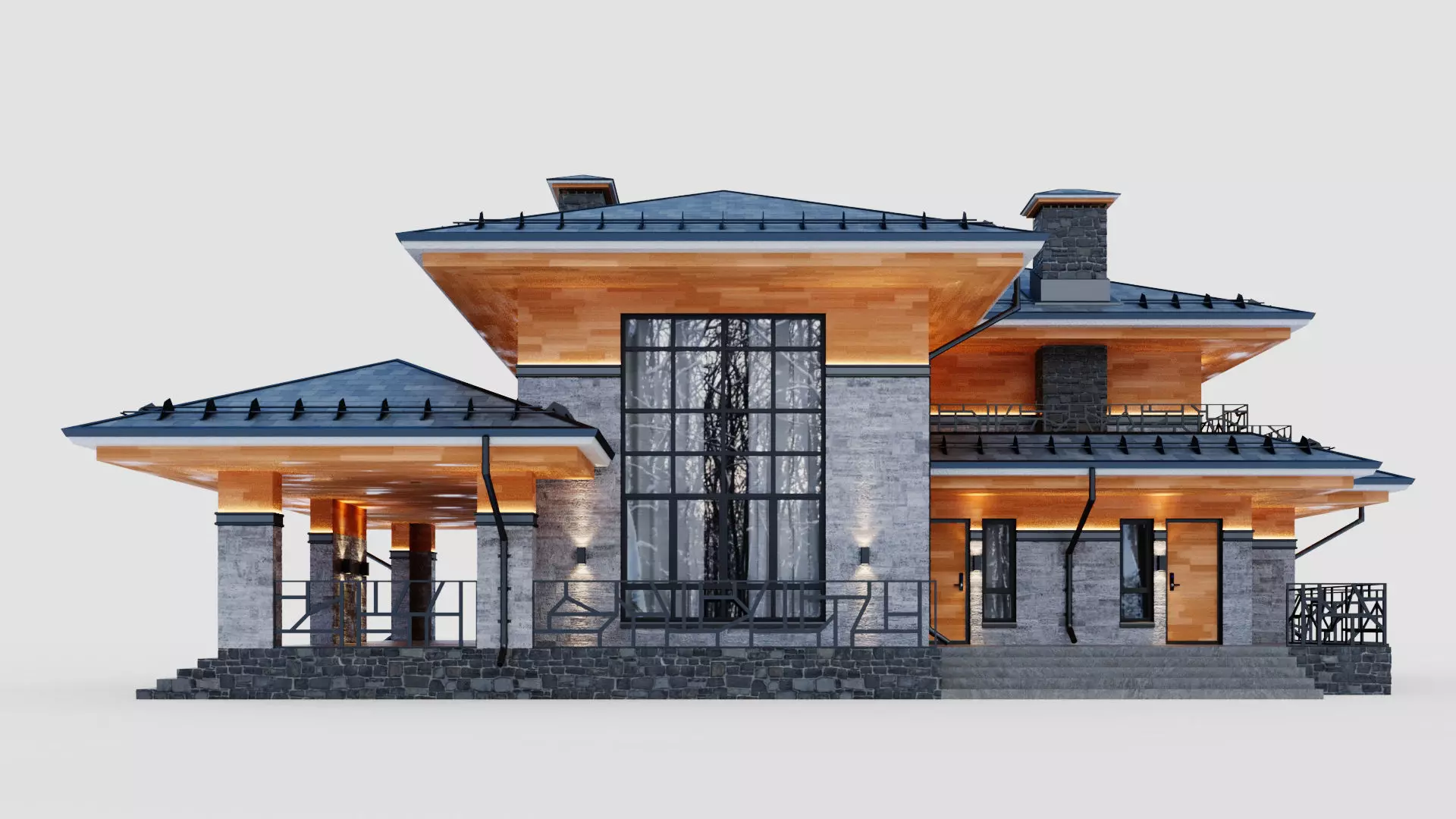 Two-story house in the Wright style 3D model