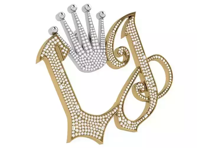 LJ Letter Crown Pendant 4568