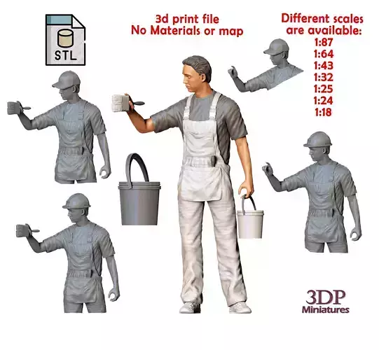 N7 Painter with Brush and bucket 3D print model