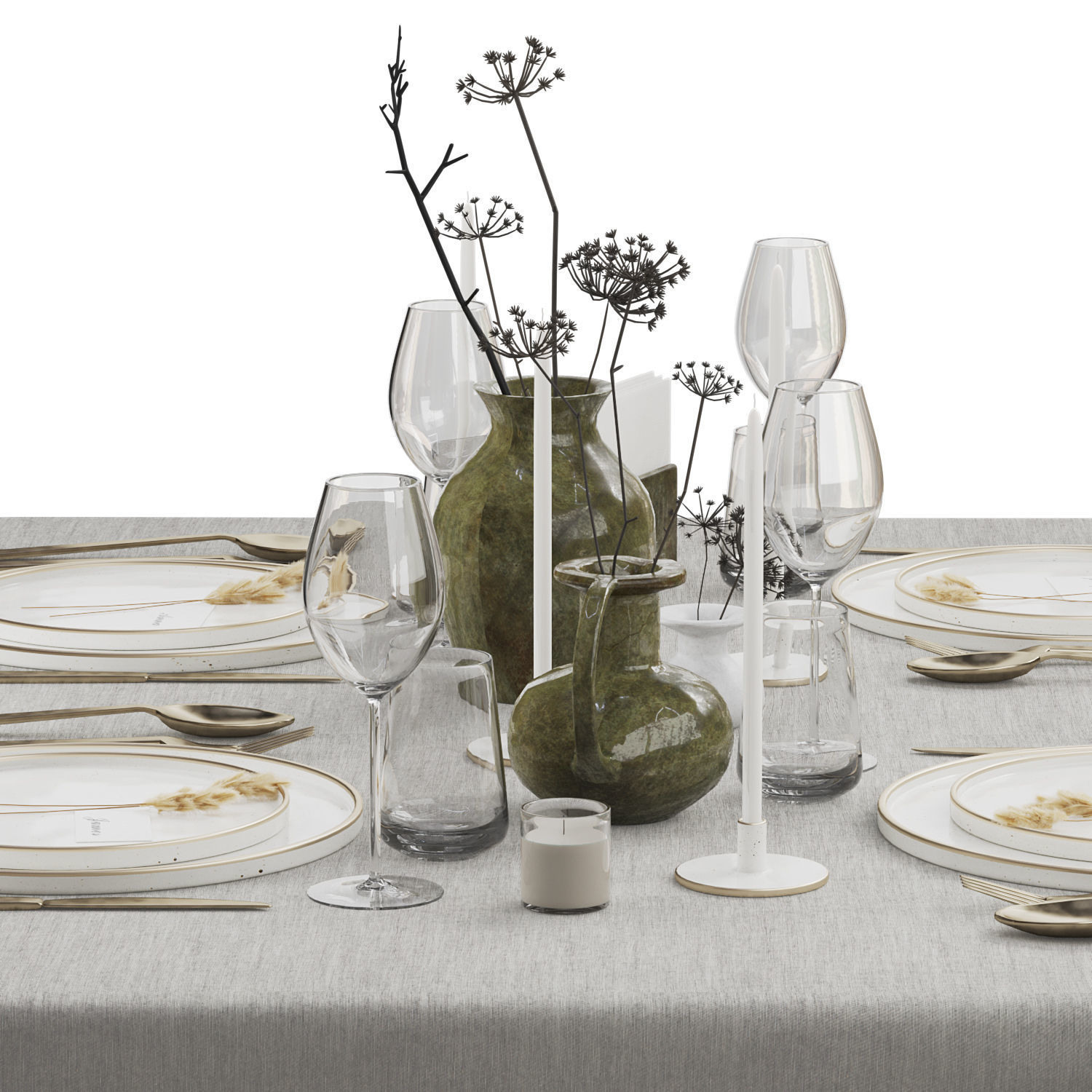 Tableware with Dried Flowers 3D model_2