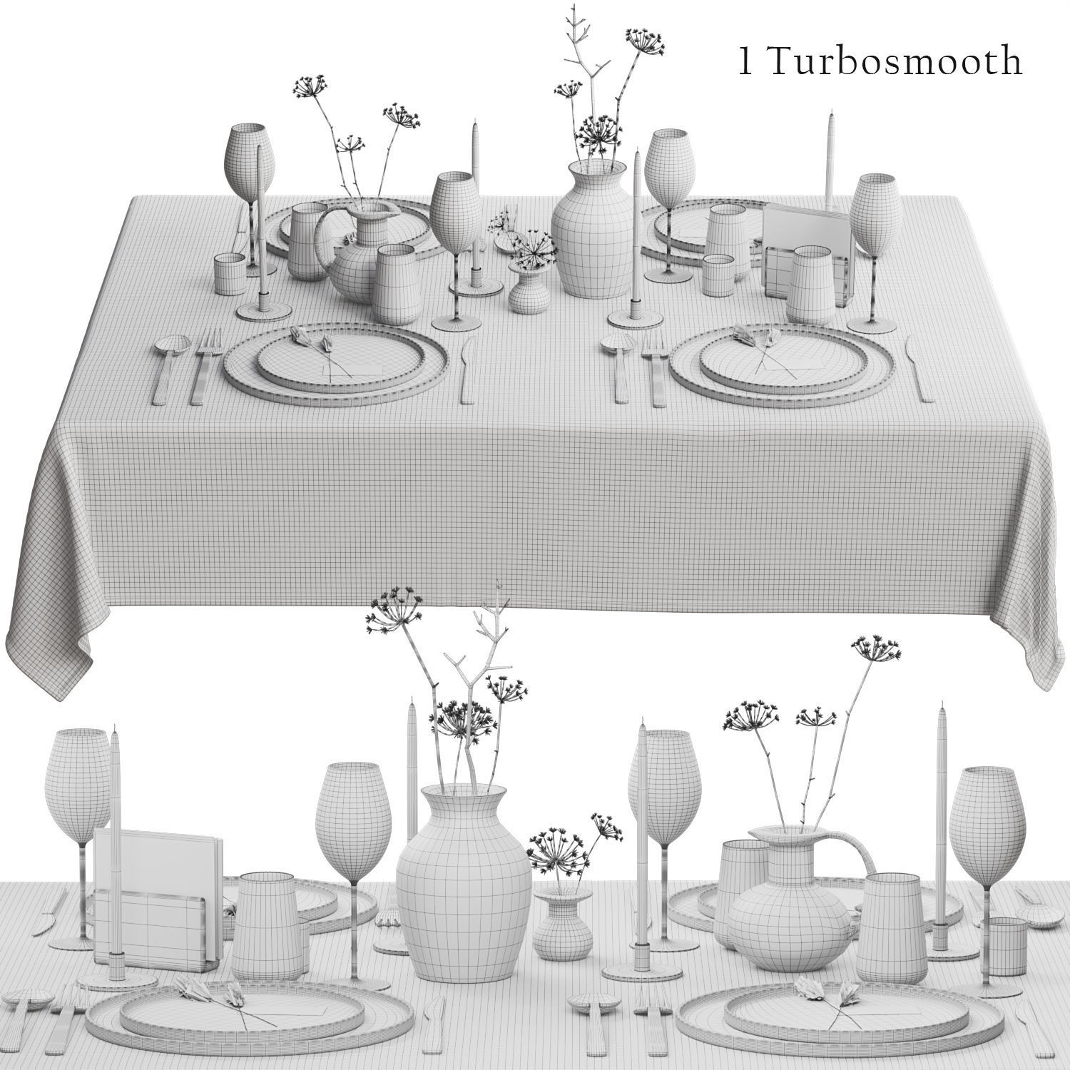 Tableware with Dried Flowers 3D model_5