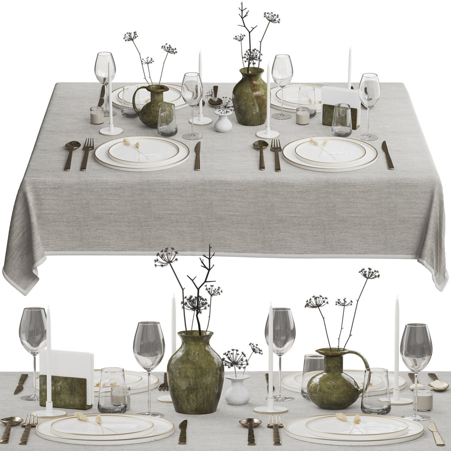 Tableware with Dried Flowers 3D model_1