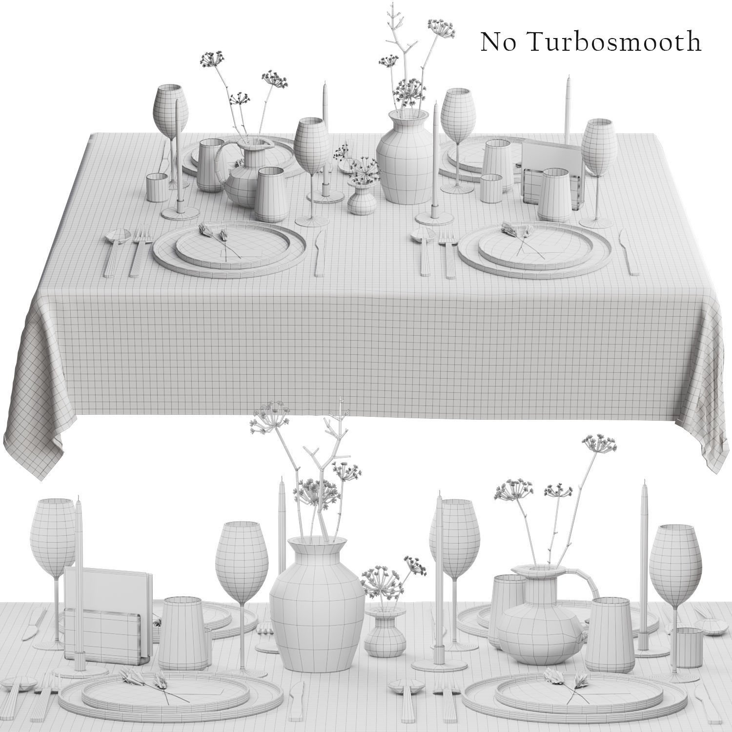 Tableware with Dried Flowers 3D model_4