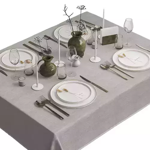 Tableware with Dried Flowers 3D model