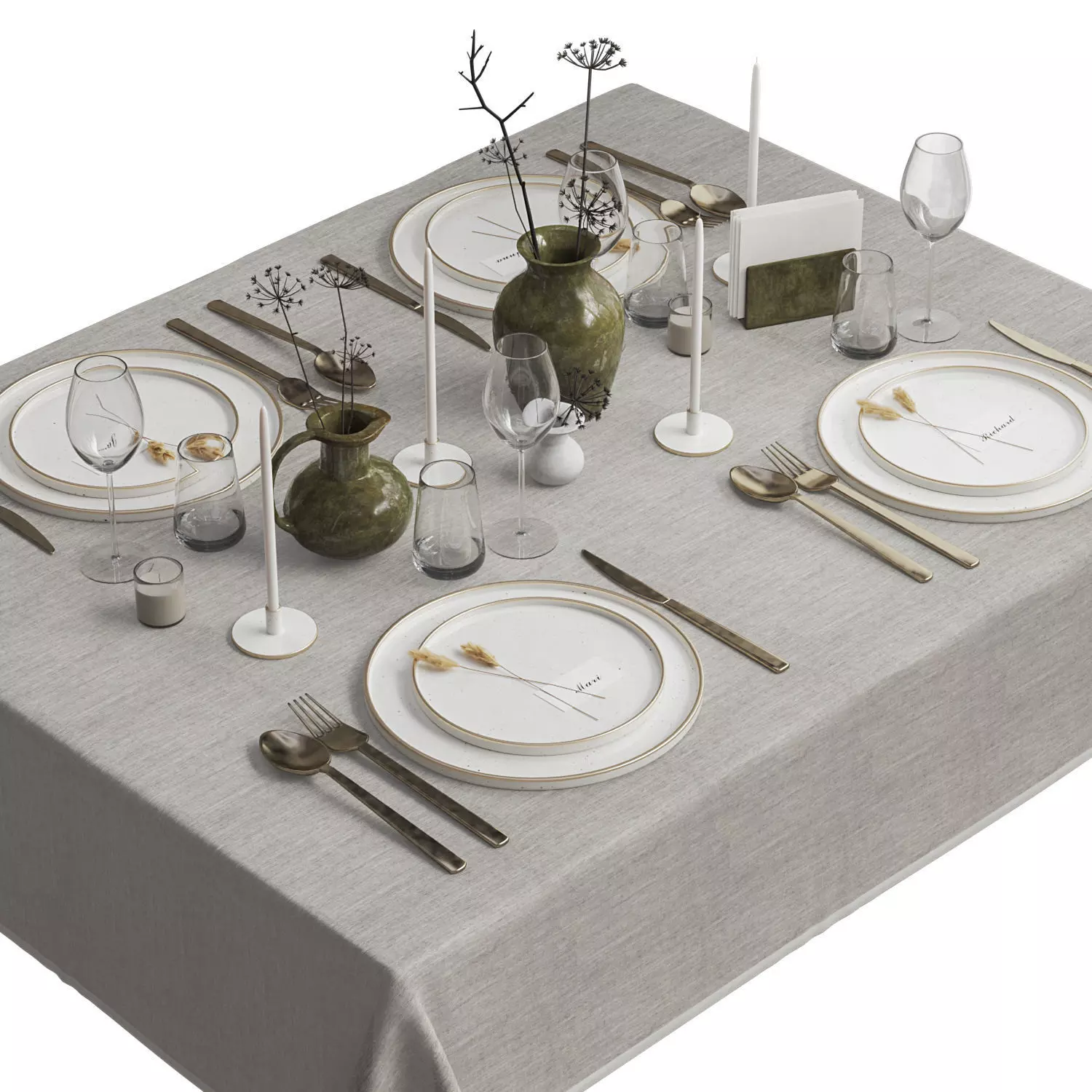 Tableware with Dried Flowers 3D model_0