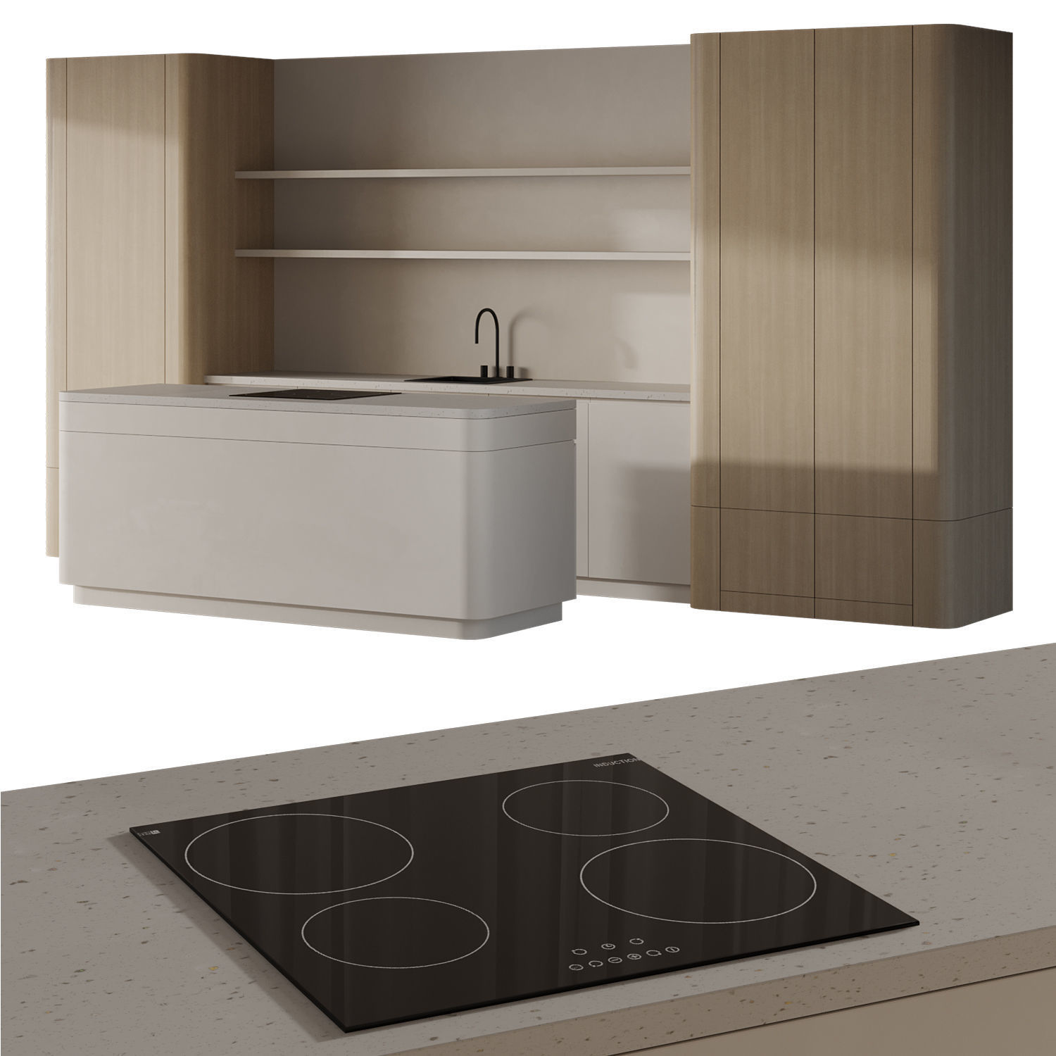 Japandi Minimalistic Kitchen 3D model_2