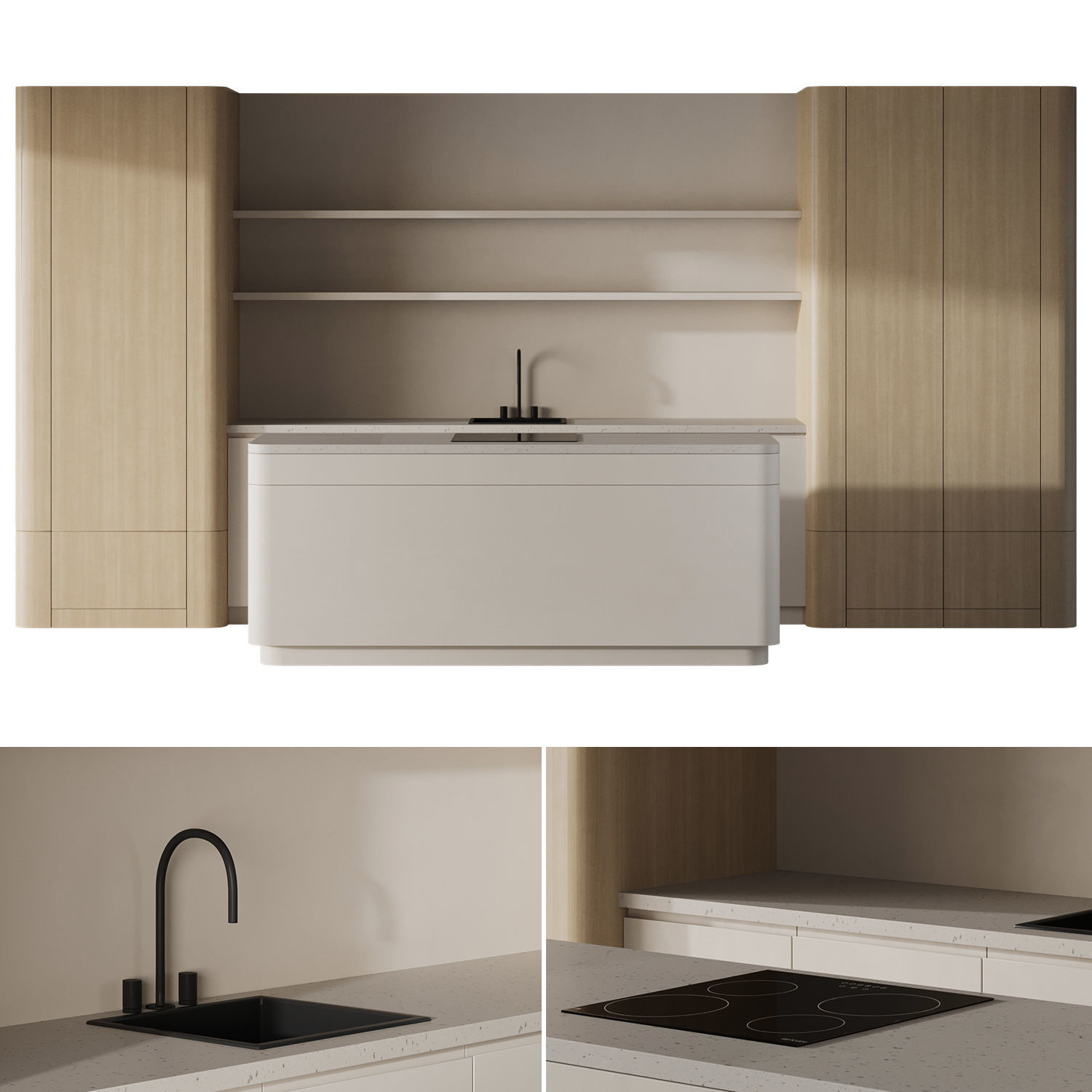 Japandi Minimalistic Kitchen 3D model_1