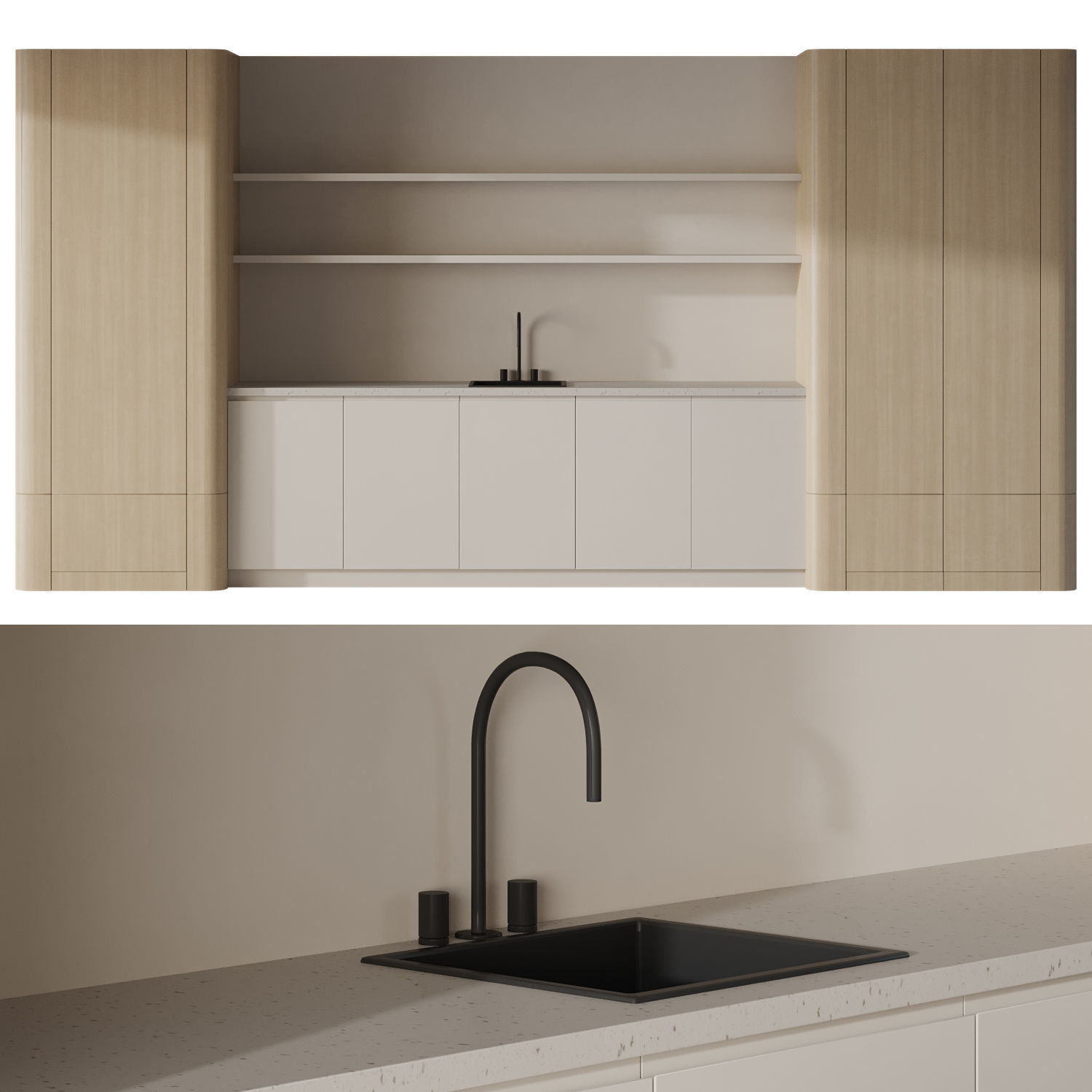 Japandi Minimalistic Kitchen 3D model_3