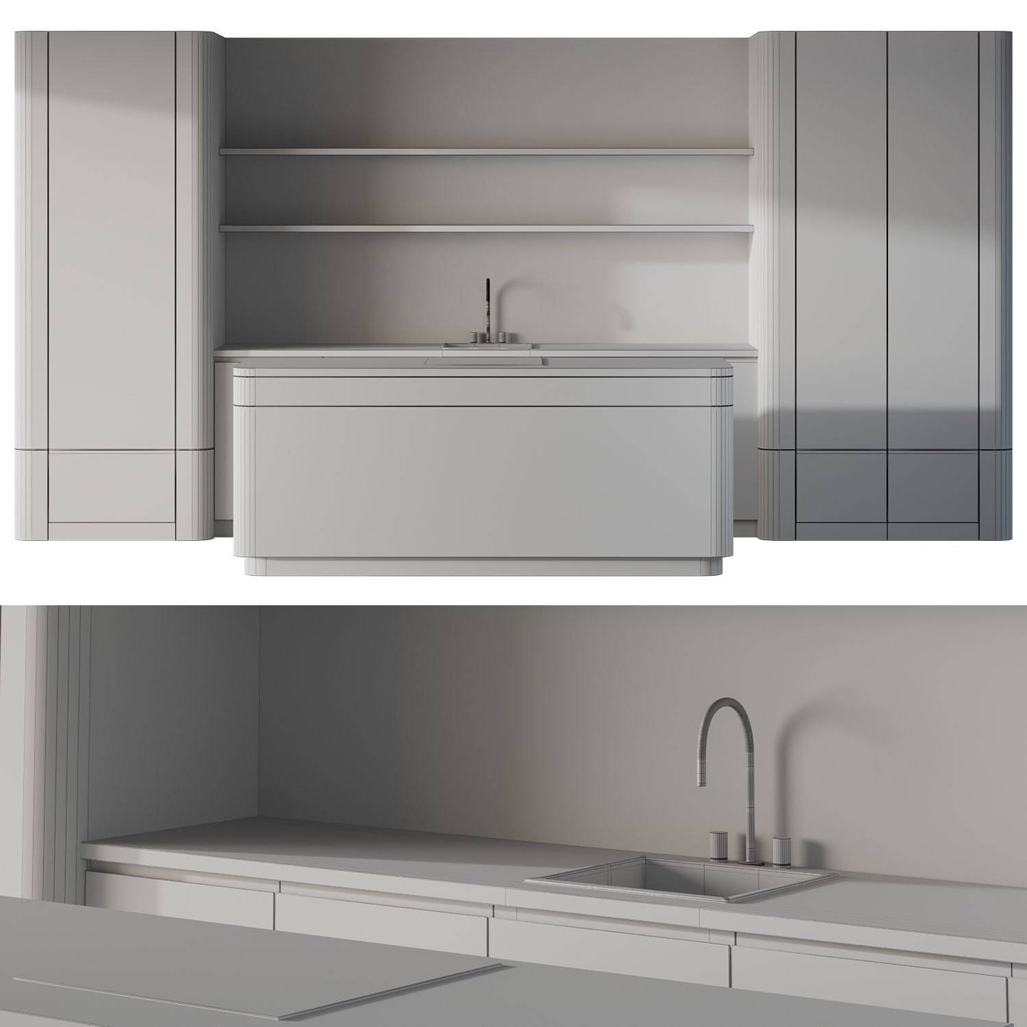 Japandi Minimalistic Kitchen 3D model_5