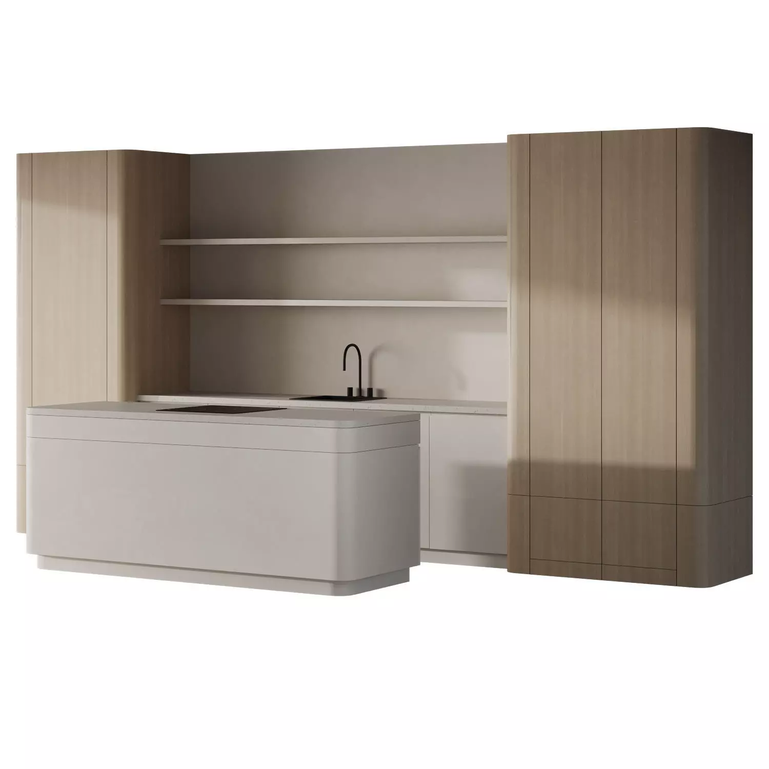 Japandi Minimalistic Kitchen 3D model_0