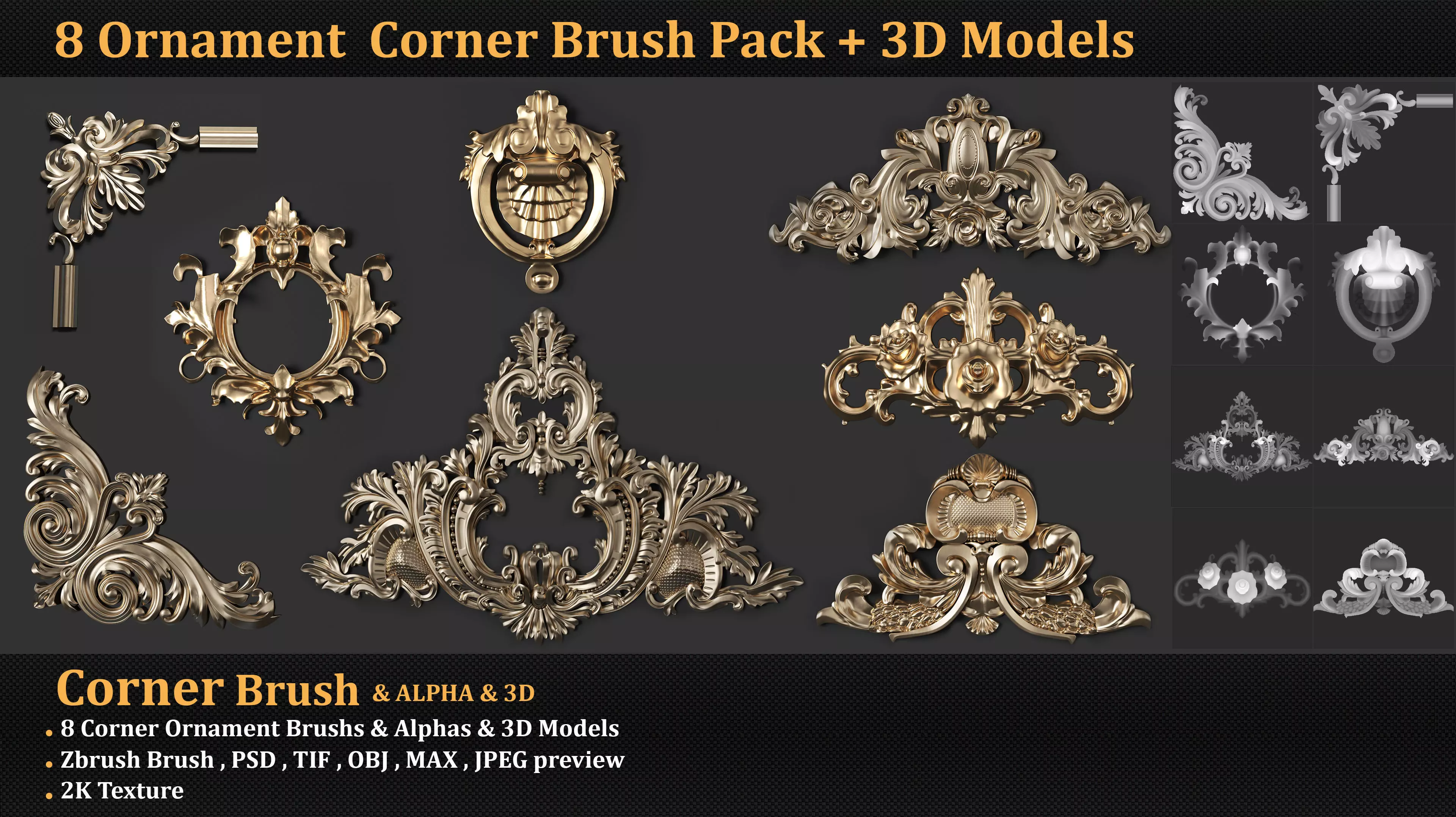 8 corner ornament 3D model_0