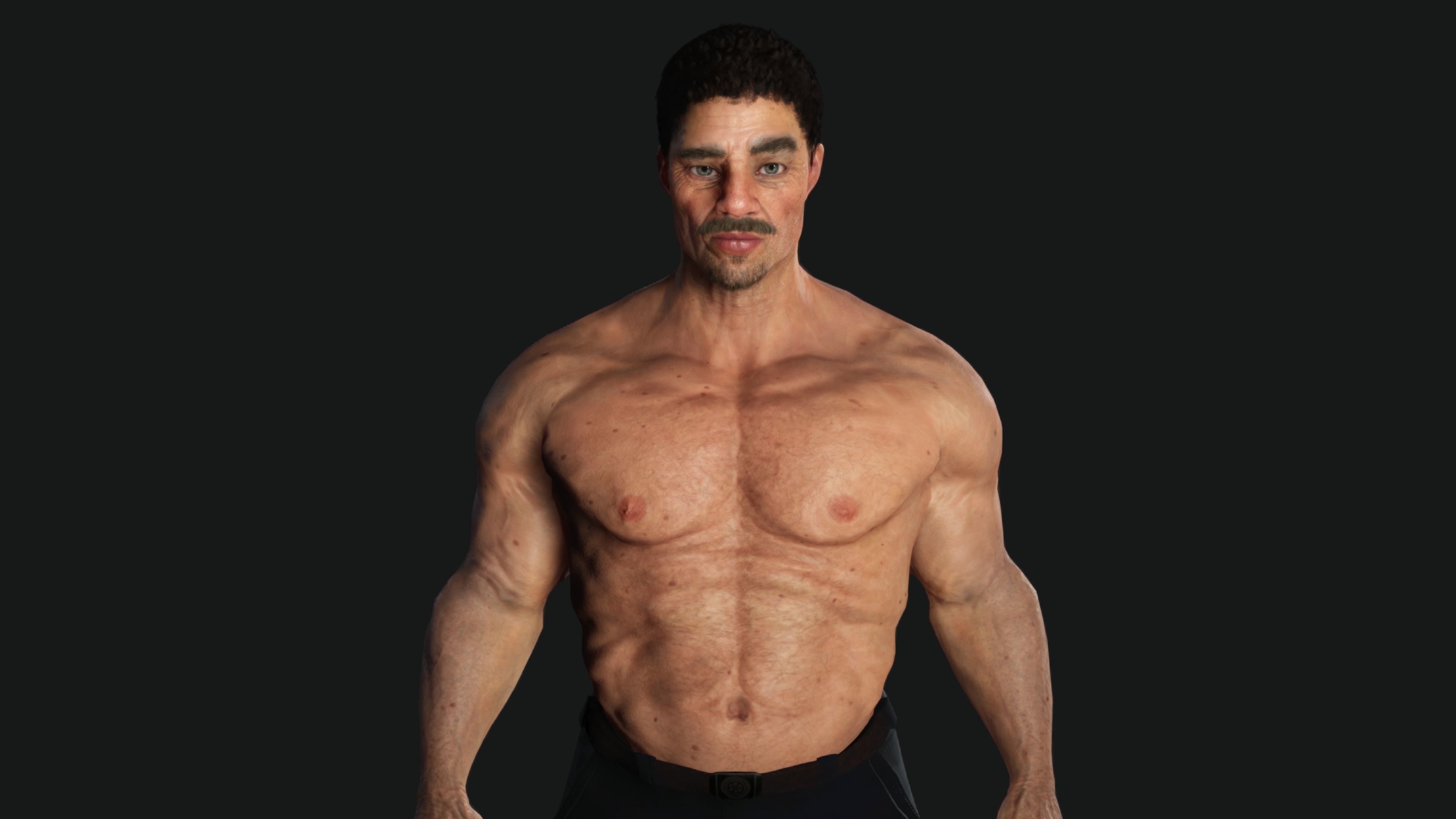 AAA 3D REALISTIC CHARACTER - BASEMESH MUSCULAR OLD MAN 02 Low-poly 3D model_15