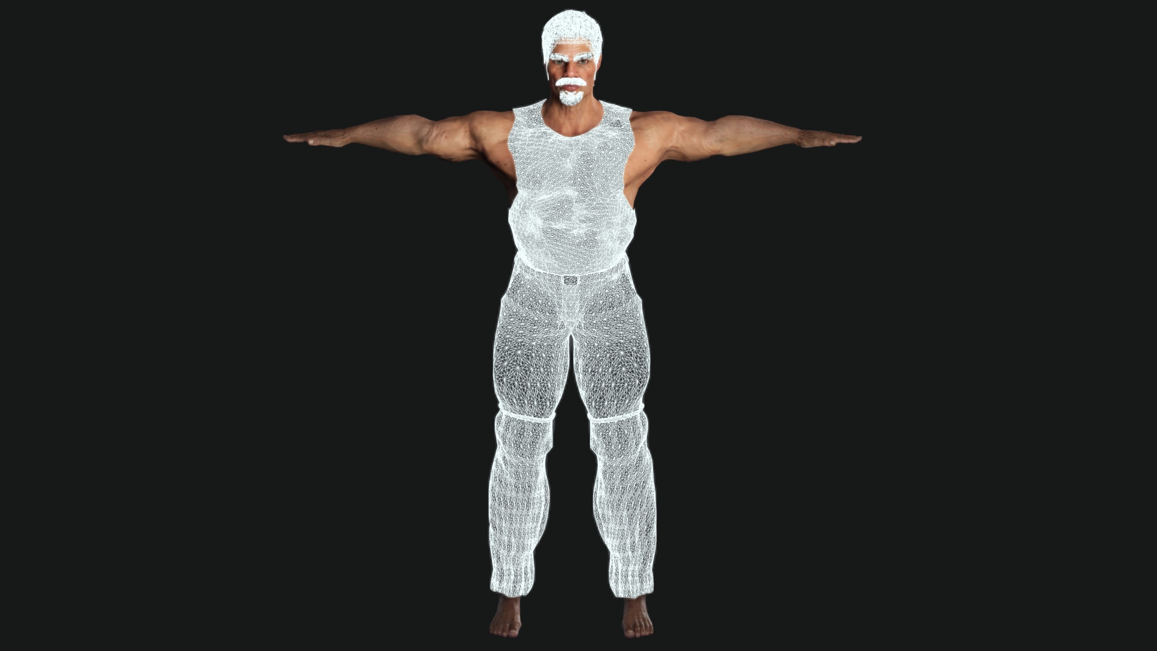 AAA 3D REALISTIC CHARACTER - BASEMESH MUSCULAR OLD MAN 02 Low-poly 3D model_17