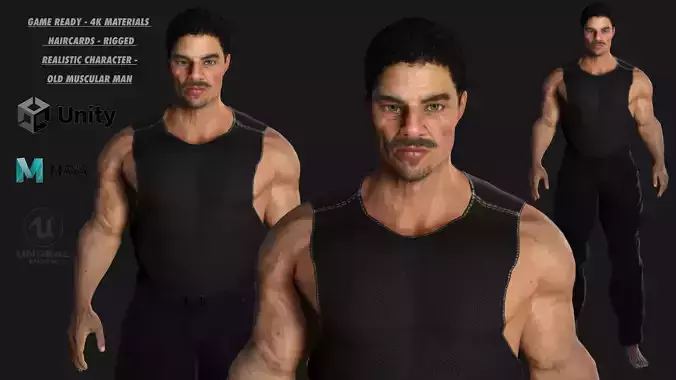 AAA 3D REALISTIC CHARACTER - BASEMESH MUSCULAR OLD MAN 02 Low-poly 3D model