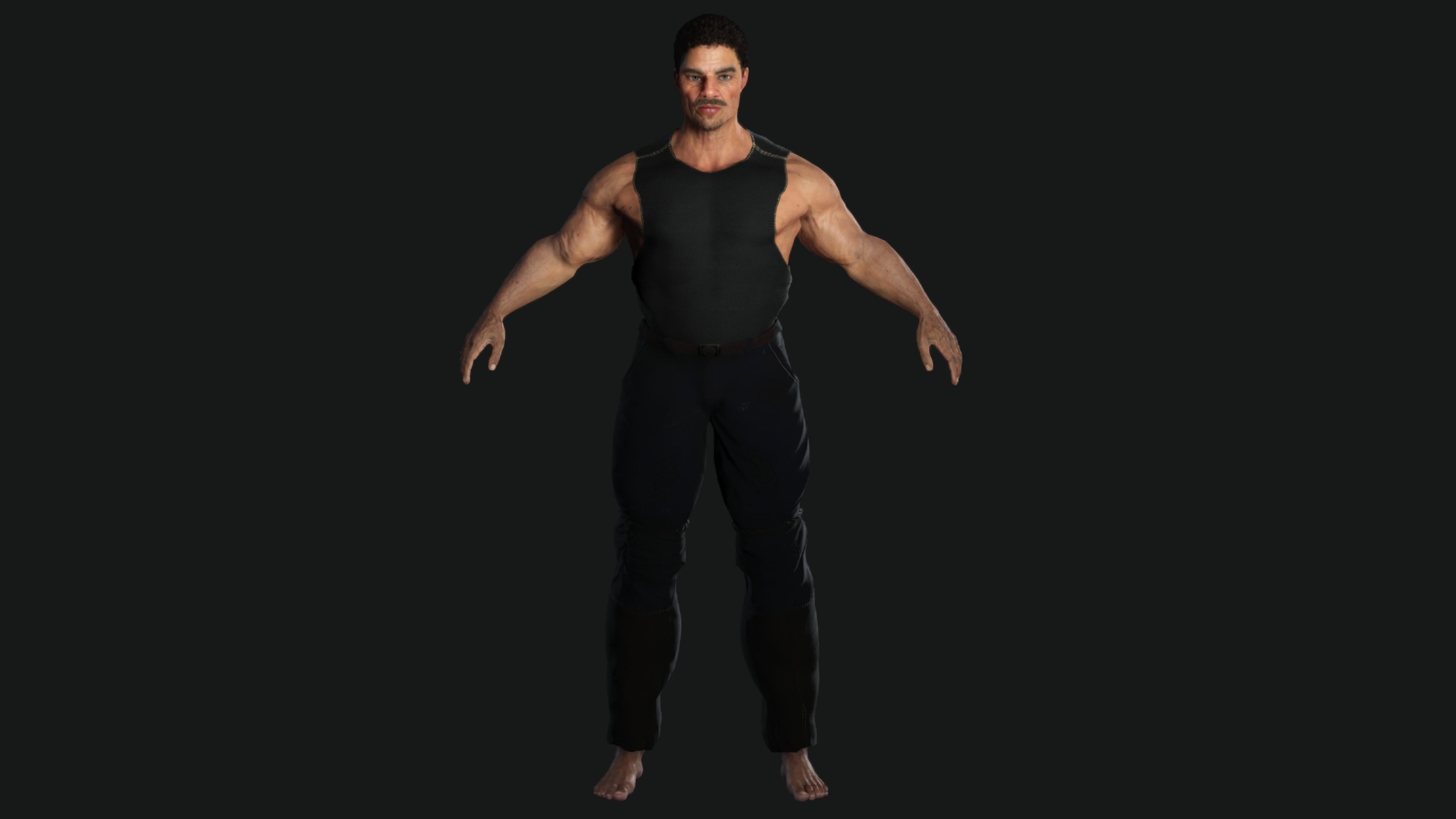 AAA 3D REALISTIC CHARACTER - BASEMESH MUSCULAR OLD MAN 02 Low-poly 3D model_7