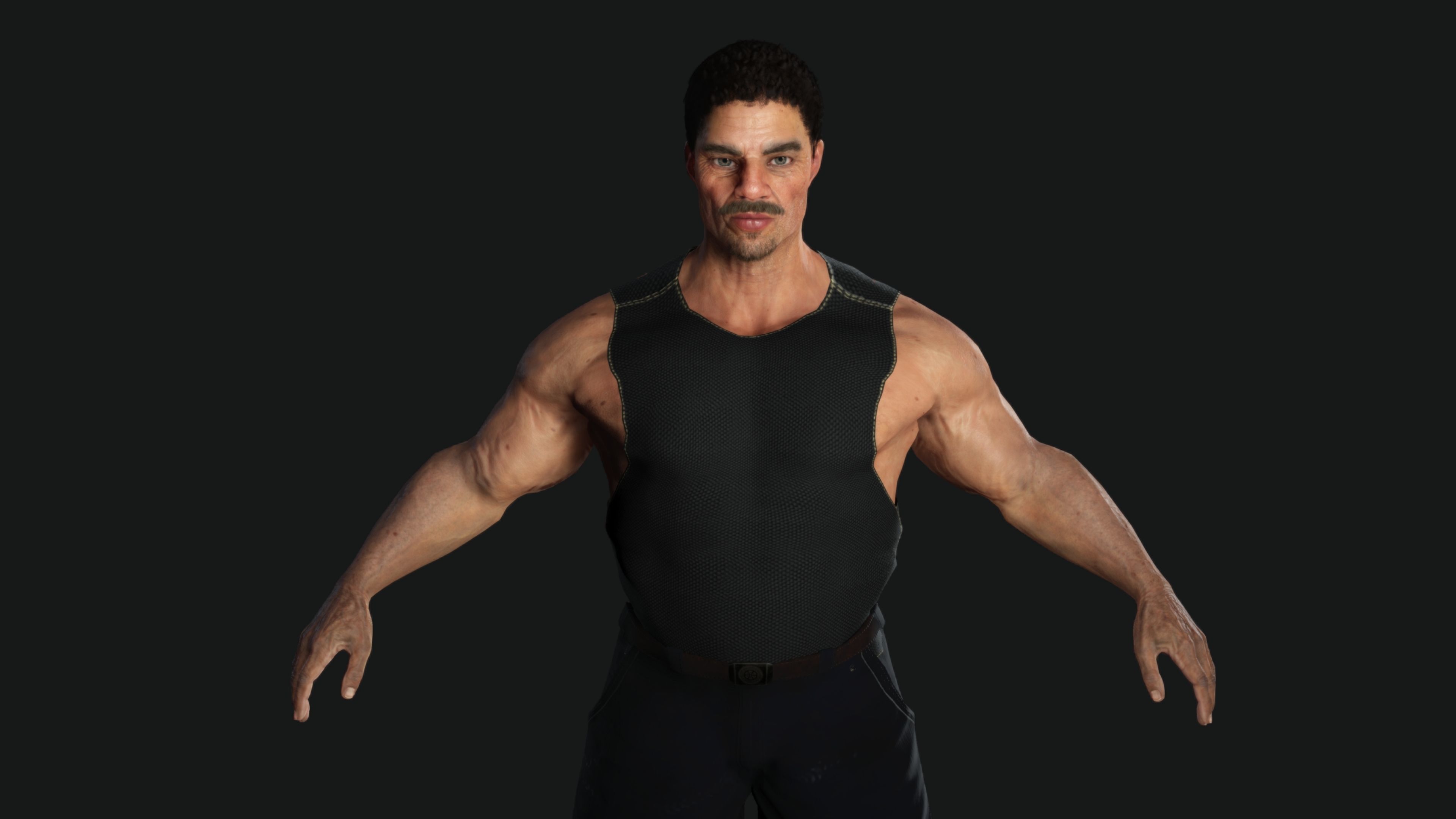 AAA 3D REALISTIC CHARACTER - BASEMESH MUSCULAR OLD MAN 02 Low-poly 3D model_9