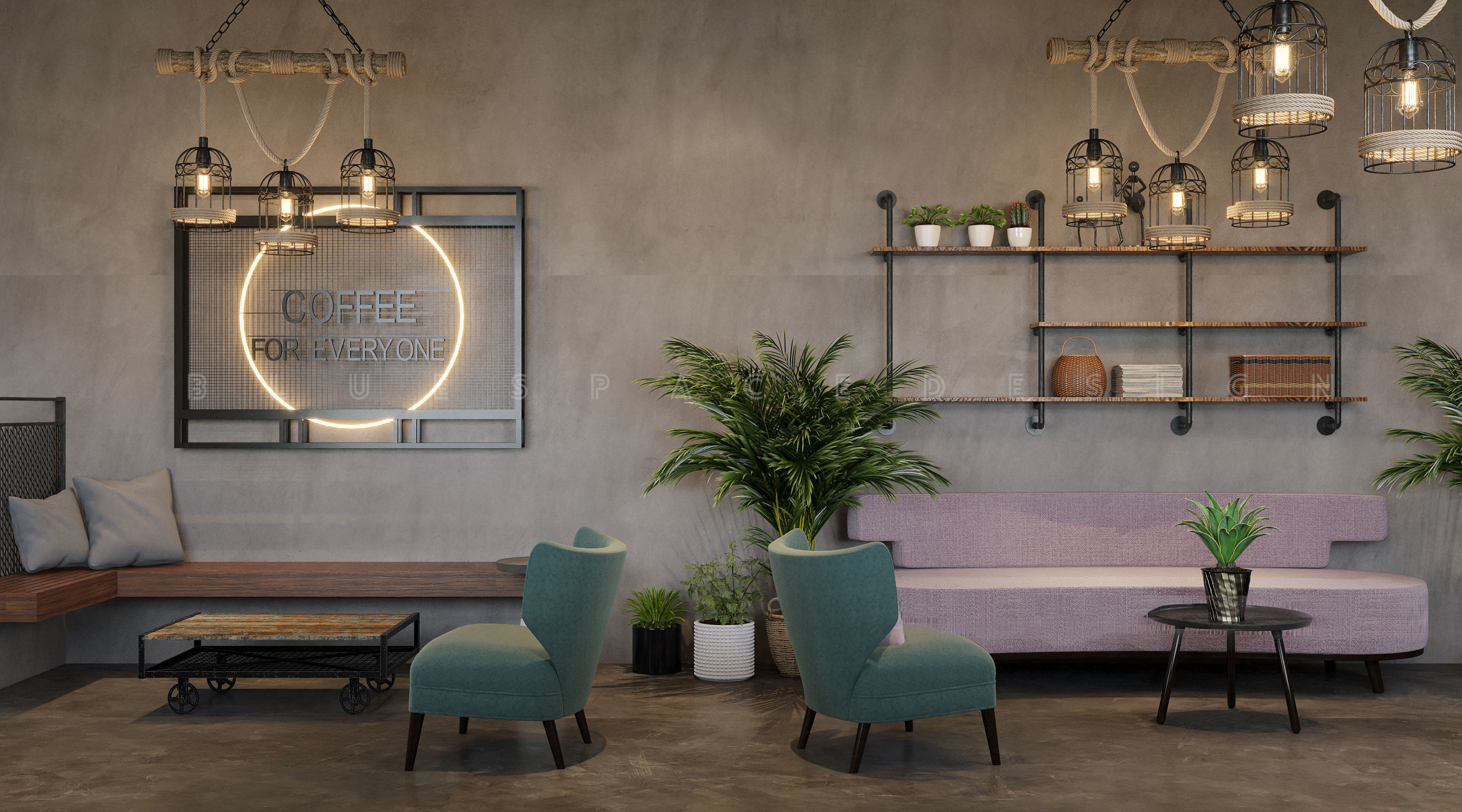 Coffee Shop Tropical design Realistic render 3D model_5