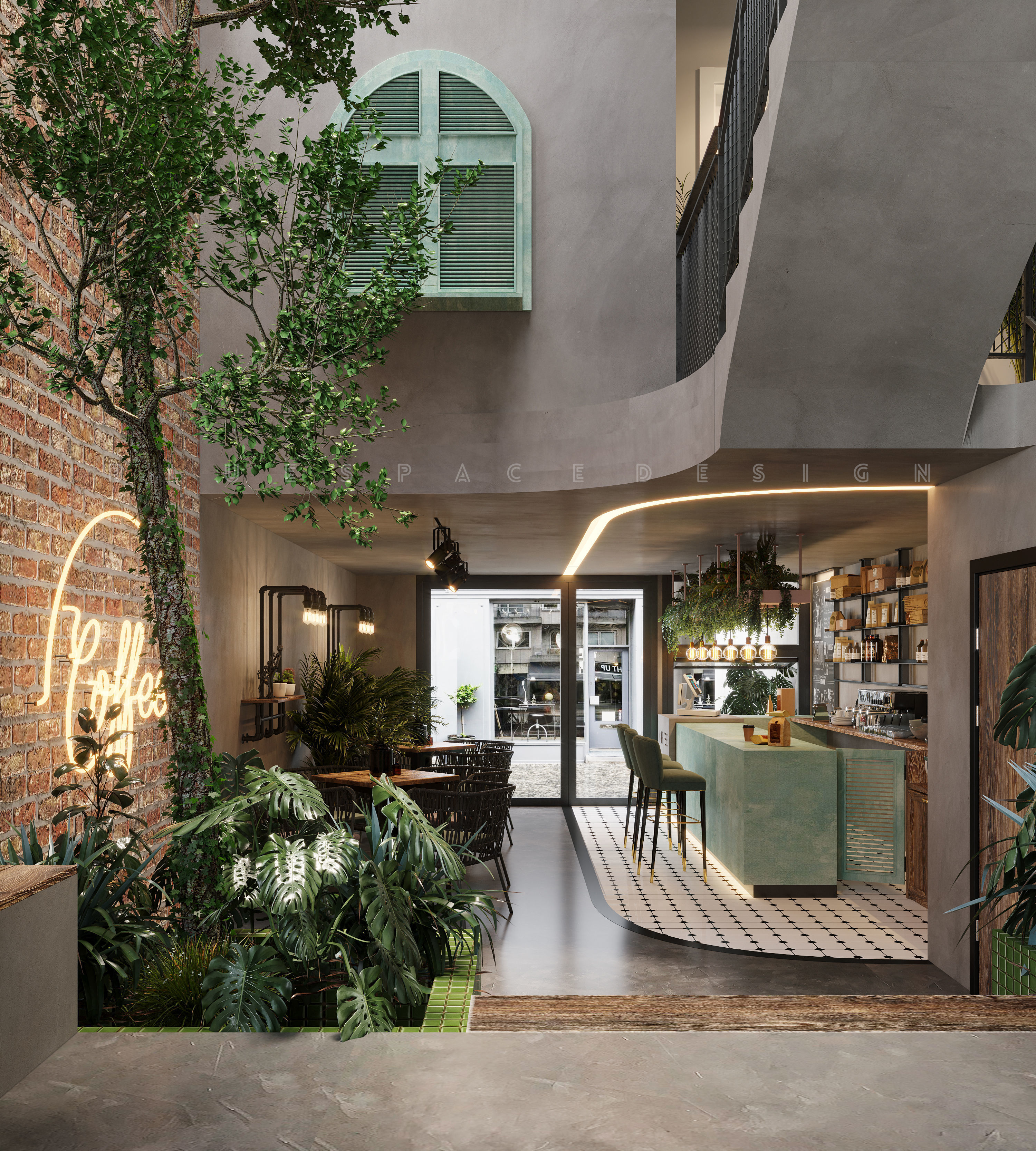 Coffee Shop Tropical design Realistic render 3D model_10