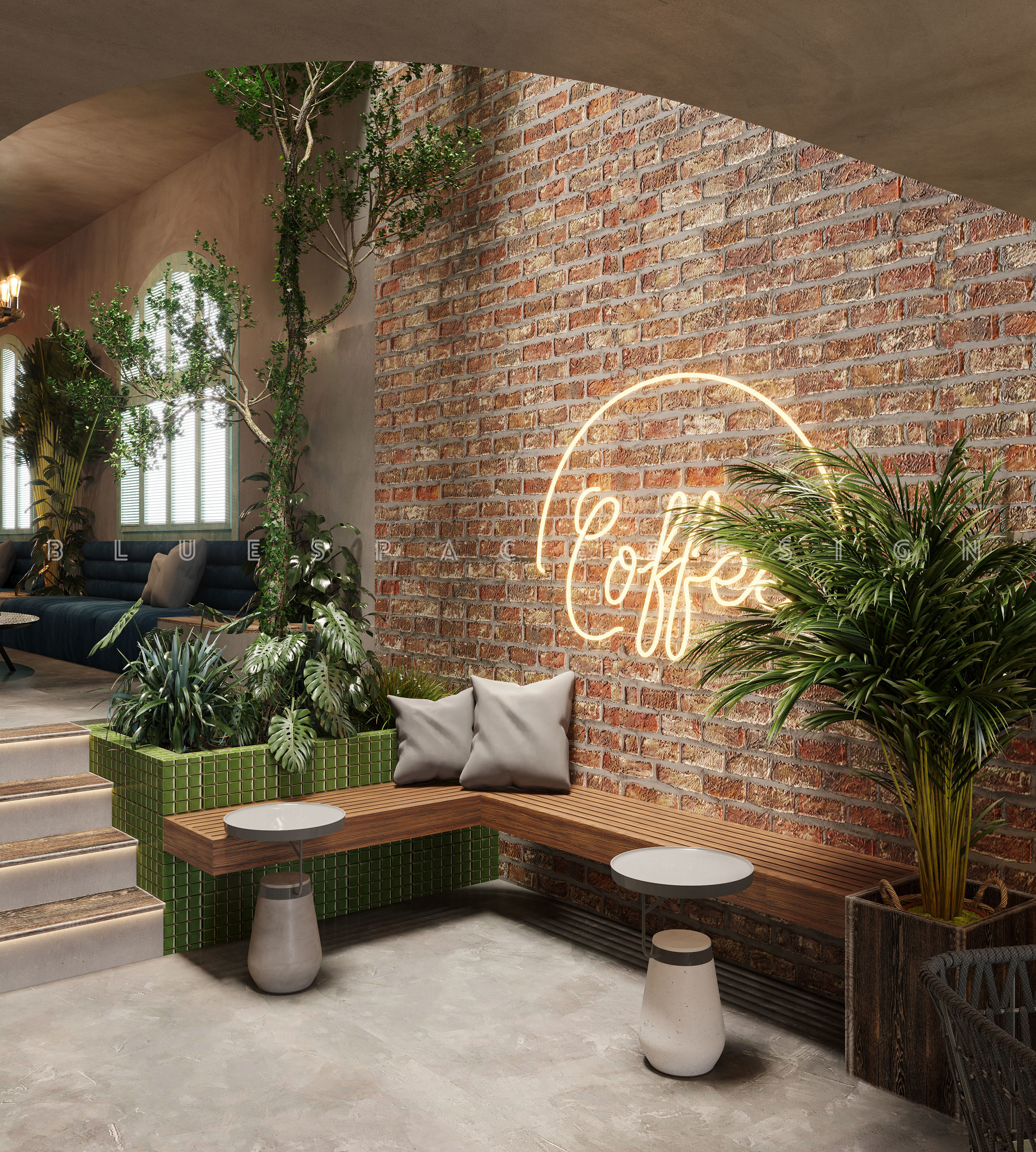 Coffee Shop Tropical design Realistic render 3D model_2