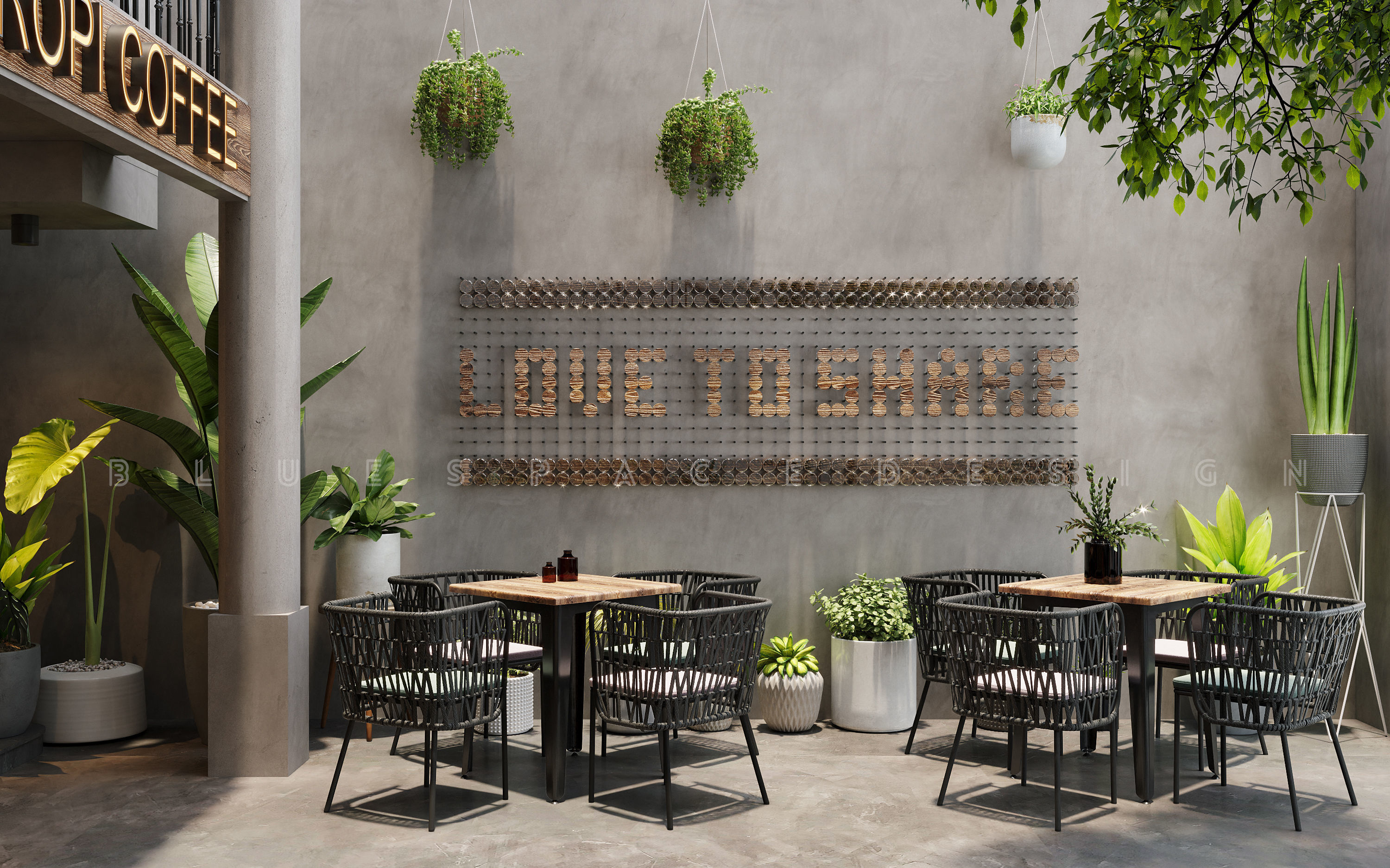 Coffee Shop Tropical design Realistic render 3D model_8