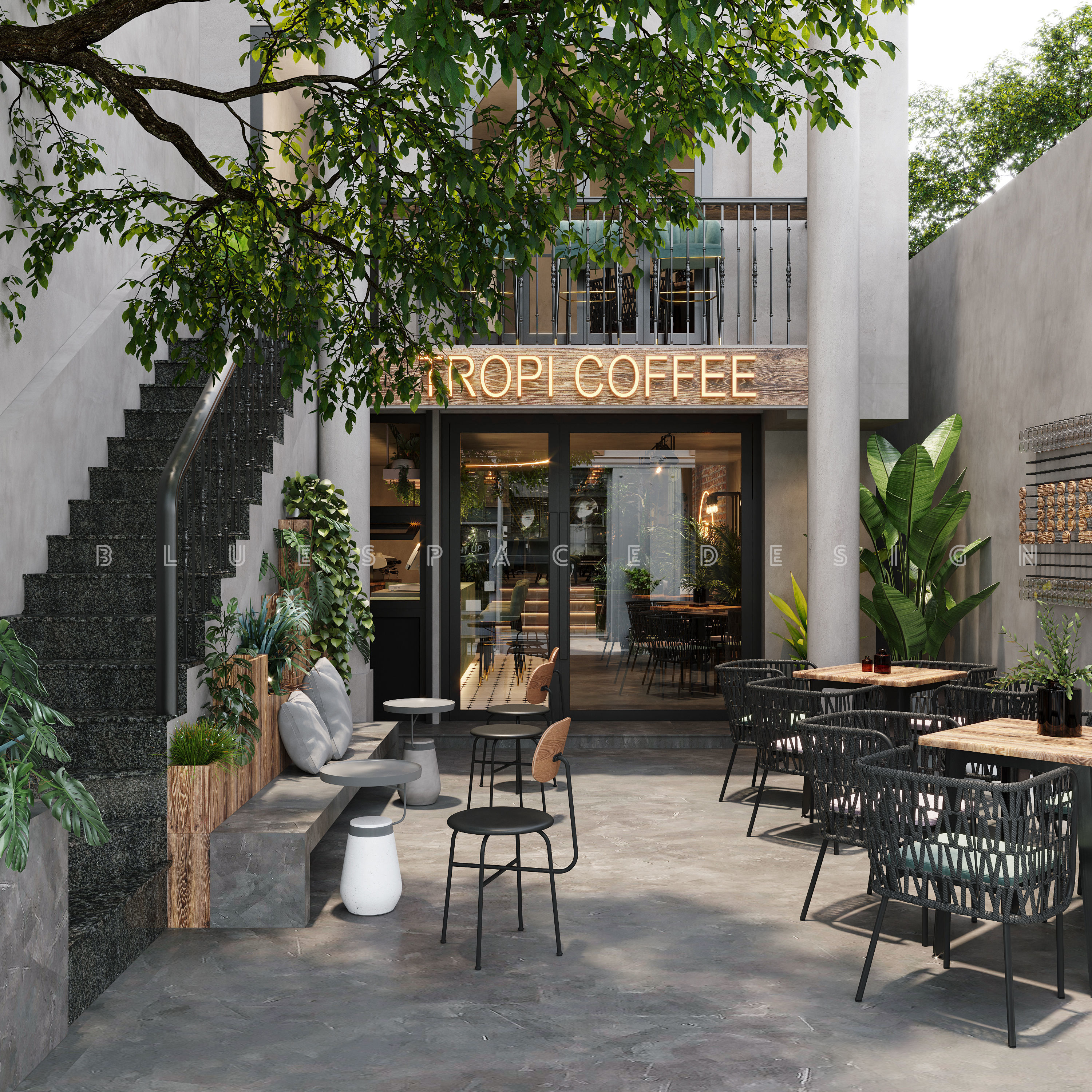 Coffee Shop Tropical design Realistic render 3D model_6