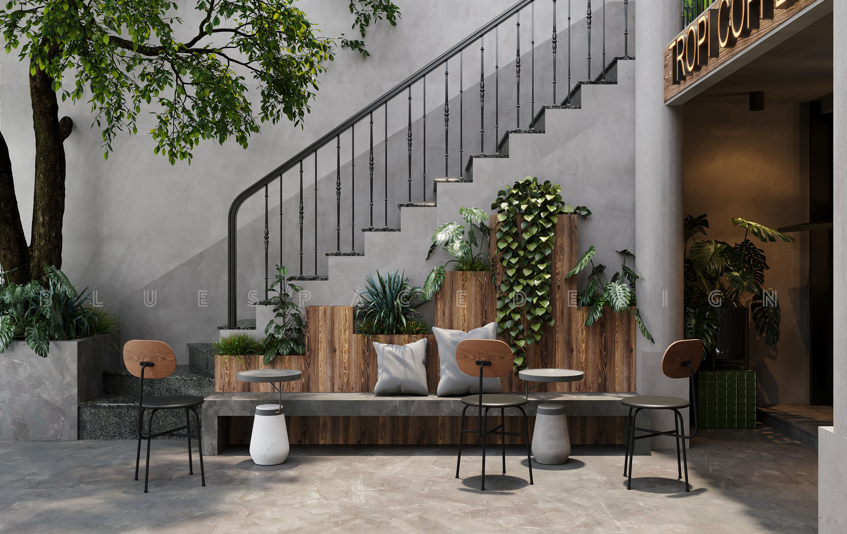 Coffee Shop Tropical design Realistic render 3D model_7