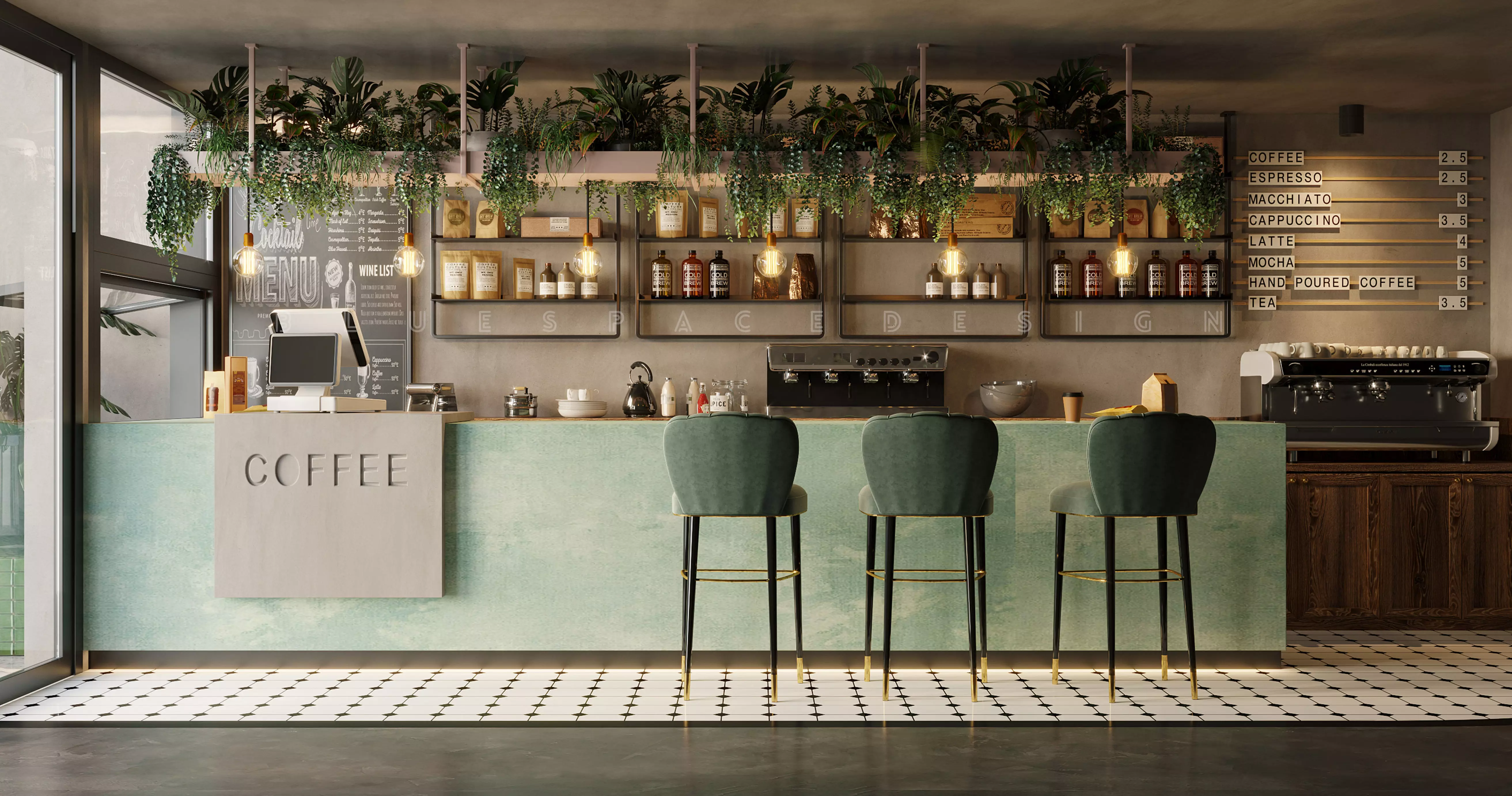 Coffee Shop Tropical design Realistic render 3D model_0