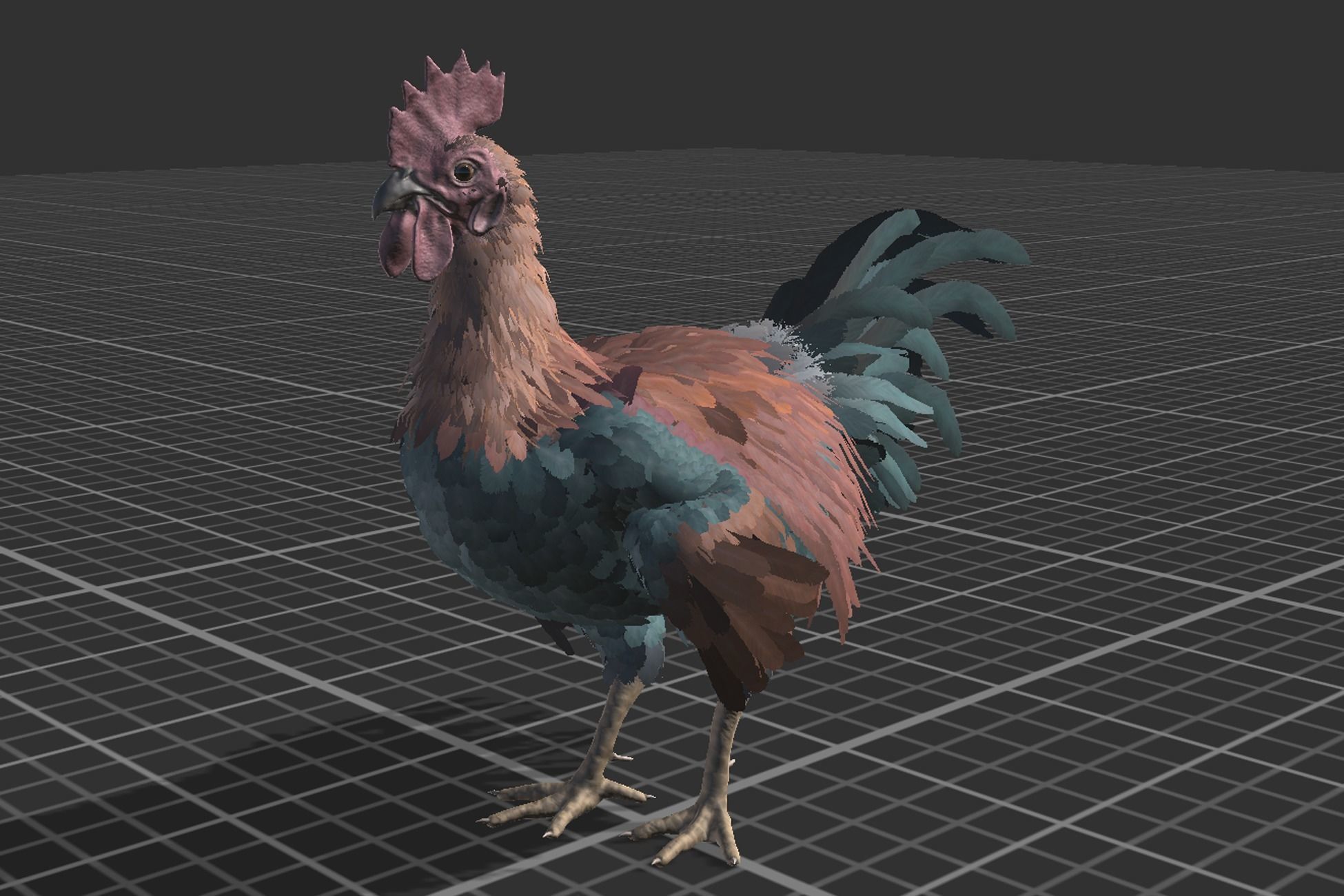 Feathered Rooster Low-poly 3D model_10