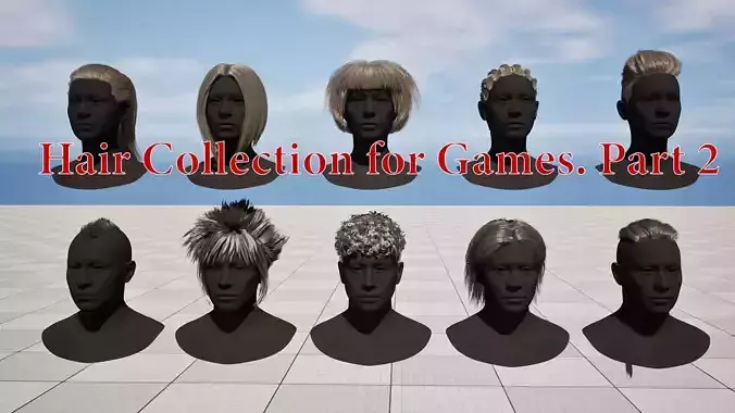 Pack real time hairstyles part 2 Low-poly 3D model