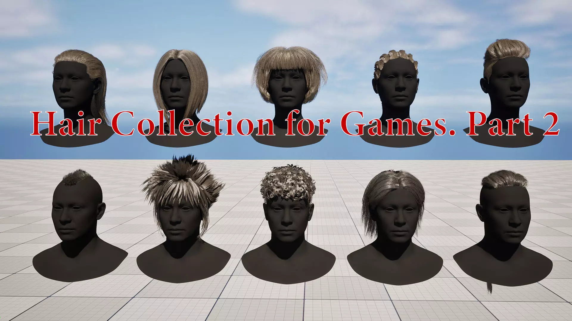 Pack real time hairstyles part 2 Low-poly 3D model_0