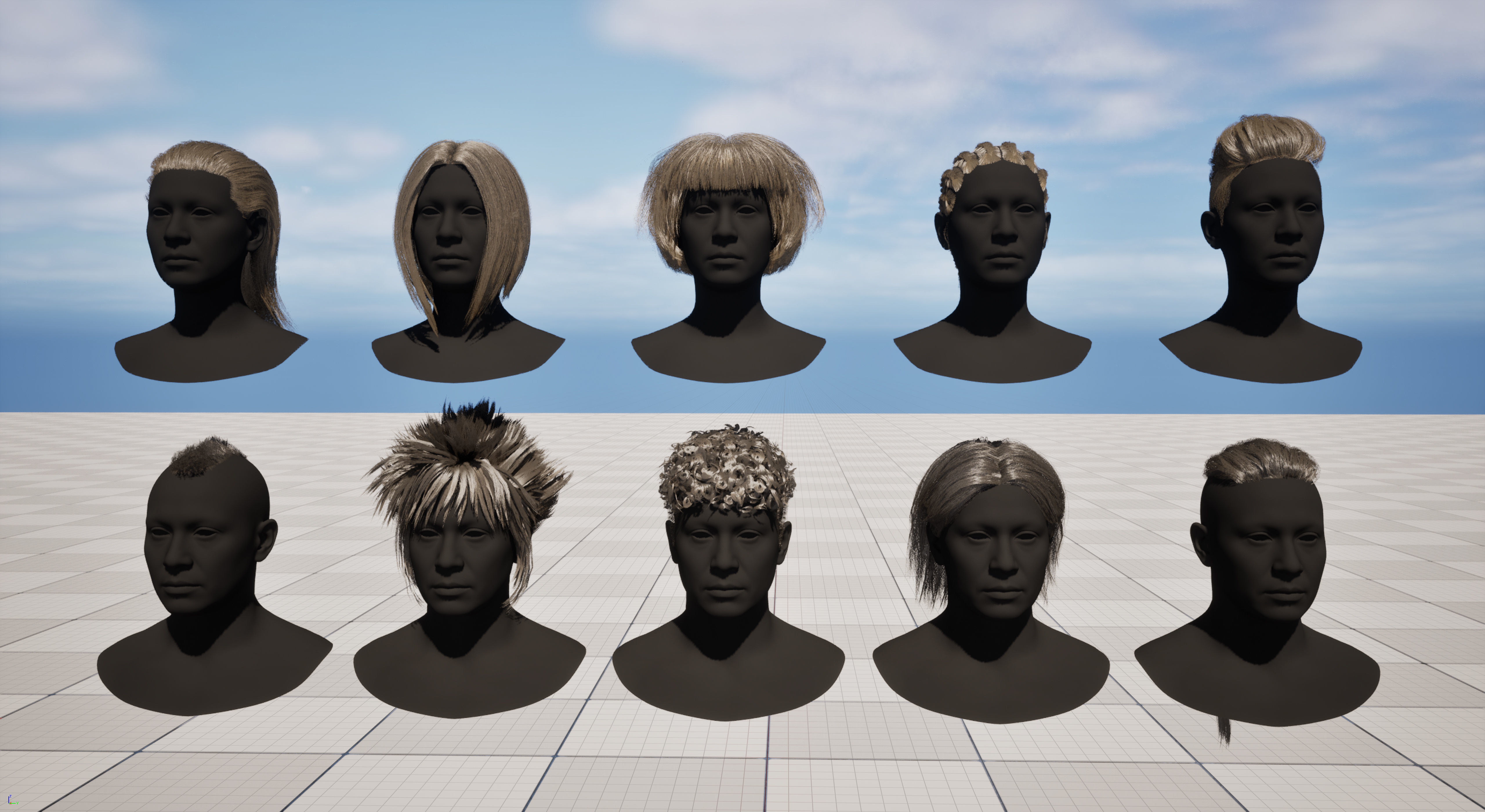 Pack real time hairstyles part 2 Low-poly 3D model_1