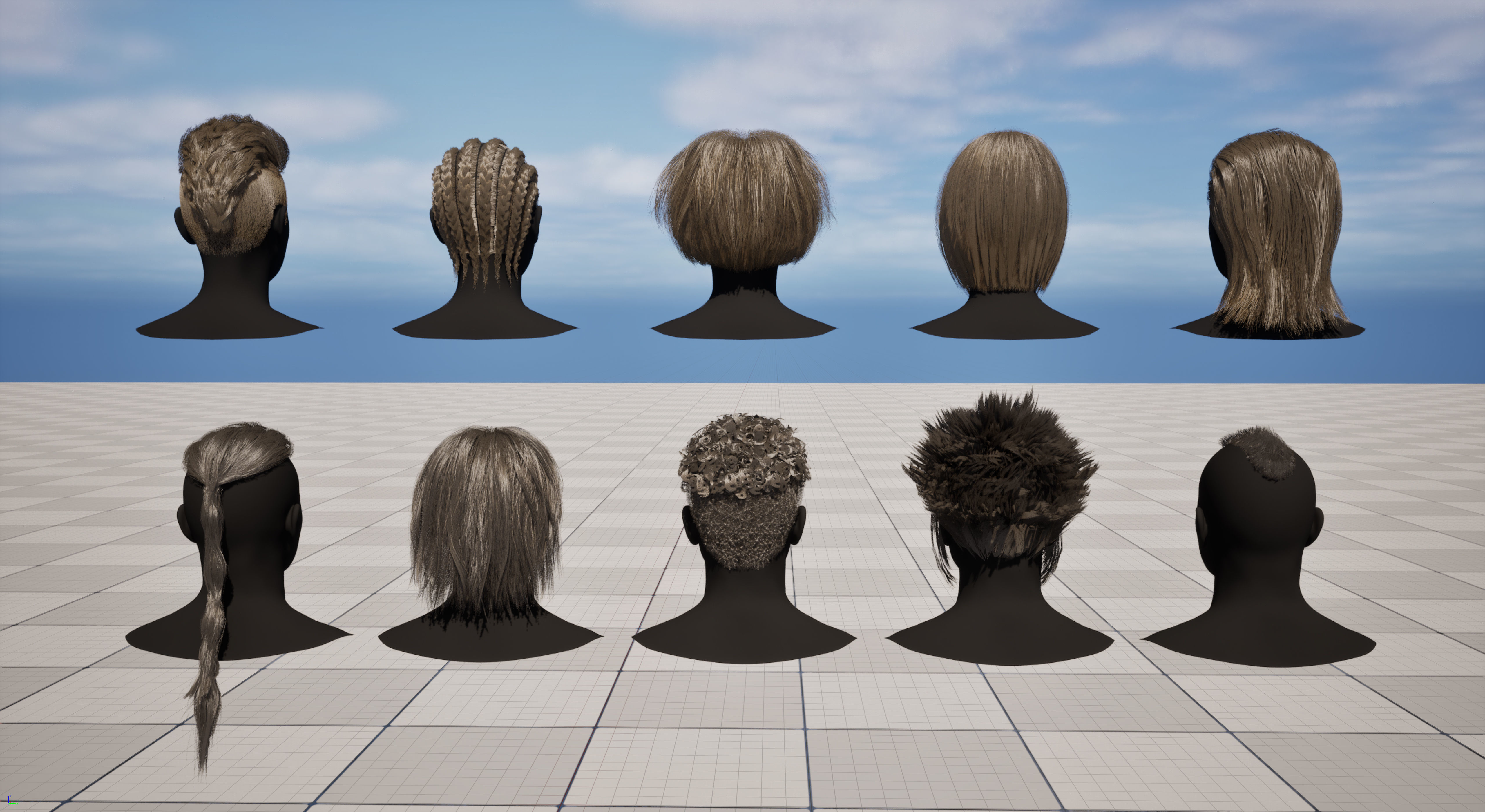 Pack real time hairstyles part 2 Low-poly 3D model_2
