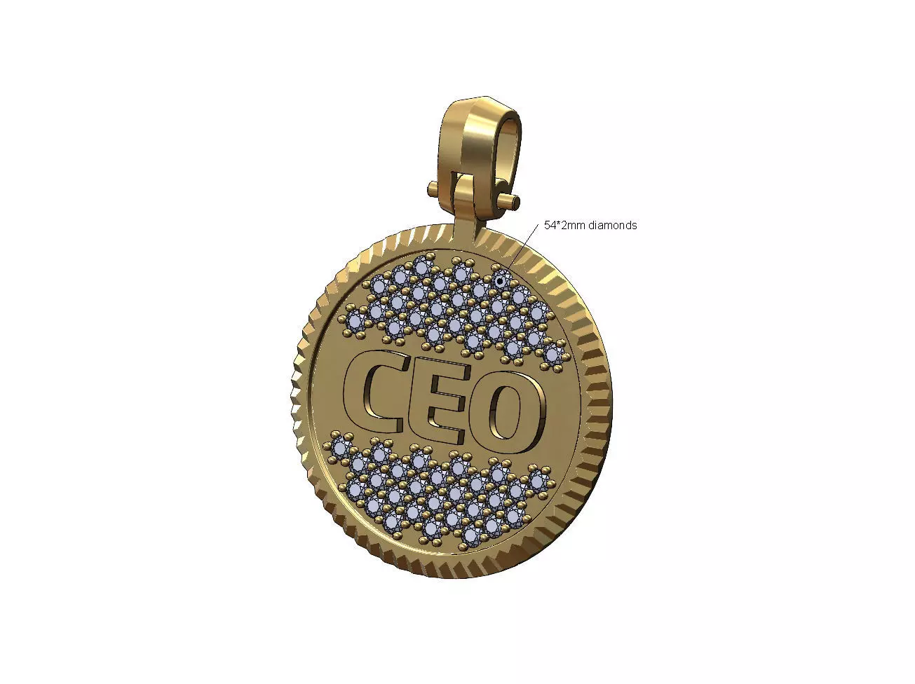 CEO diamond iced fluted bezel pendant with bail 3D print model
