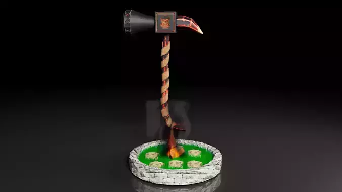 3D Skull Hammer or Axe Low Poly PBR