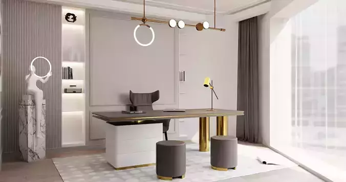 Stylish Study Interior Design Scene 3D model